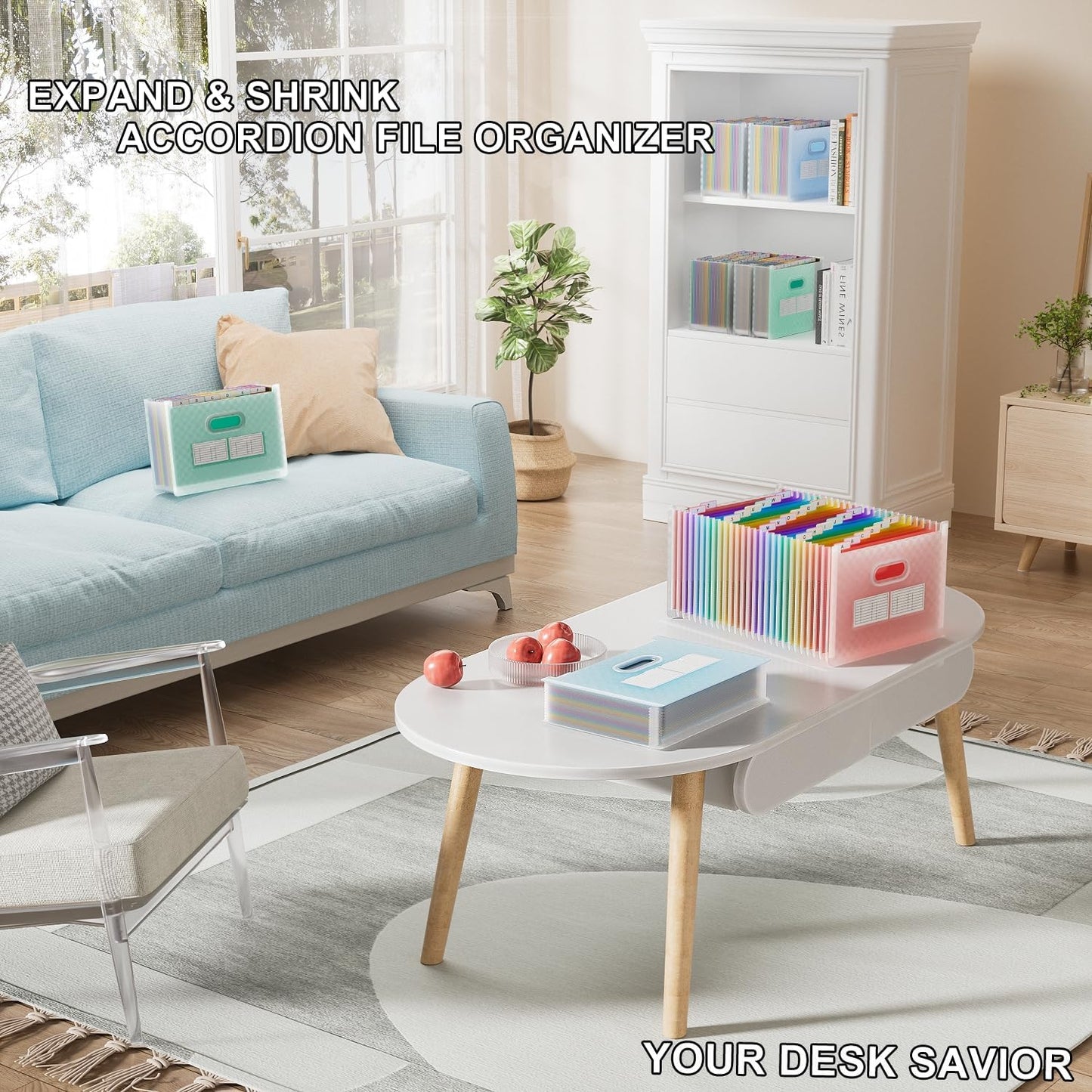 ThinkTex 26 Pockets Expanding File Folder, Upright & Coverless, A-Z Colorful Tabs, Larger Capacity Accordion Folder, Letter/A4 Size for School, Home and Office