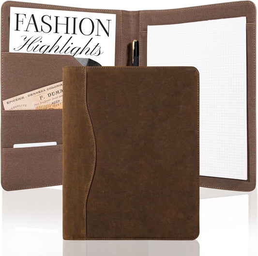 AZXCG Portfolio Binder,Leather Portfolio for Men and Women,Legal Pads Padfolio, Resume Folder with Card Holder,Professional Business Padfolio for Meetings and Interviews