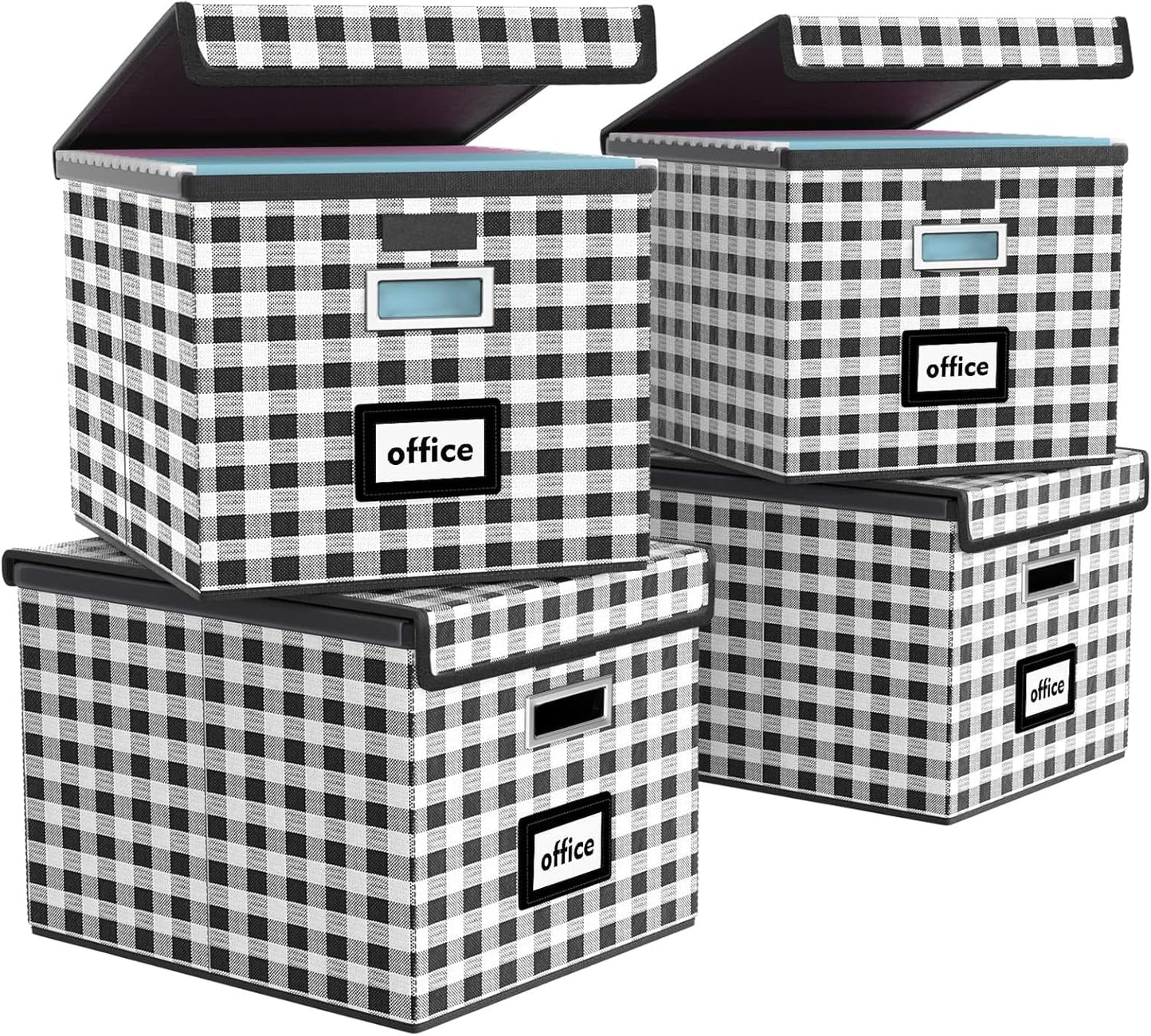 Huolewa Decorative File Organizer Boxes Office Document Storage with Lids, Linen File Storage Organizer Boxes, Universal Hanging Filing Organization Box for Letter/Legal Folder,Home File Storage Bins