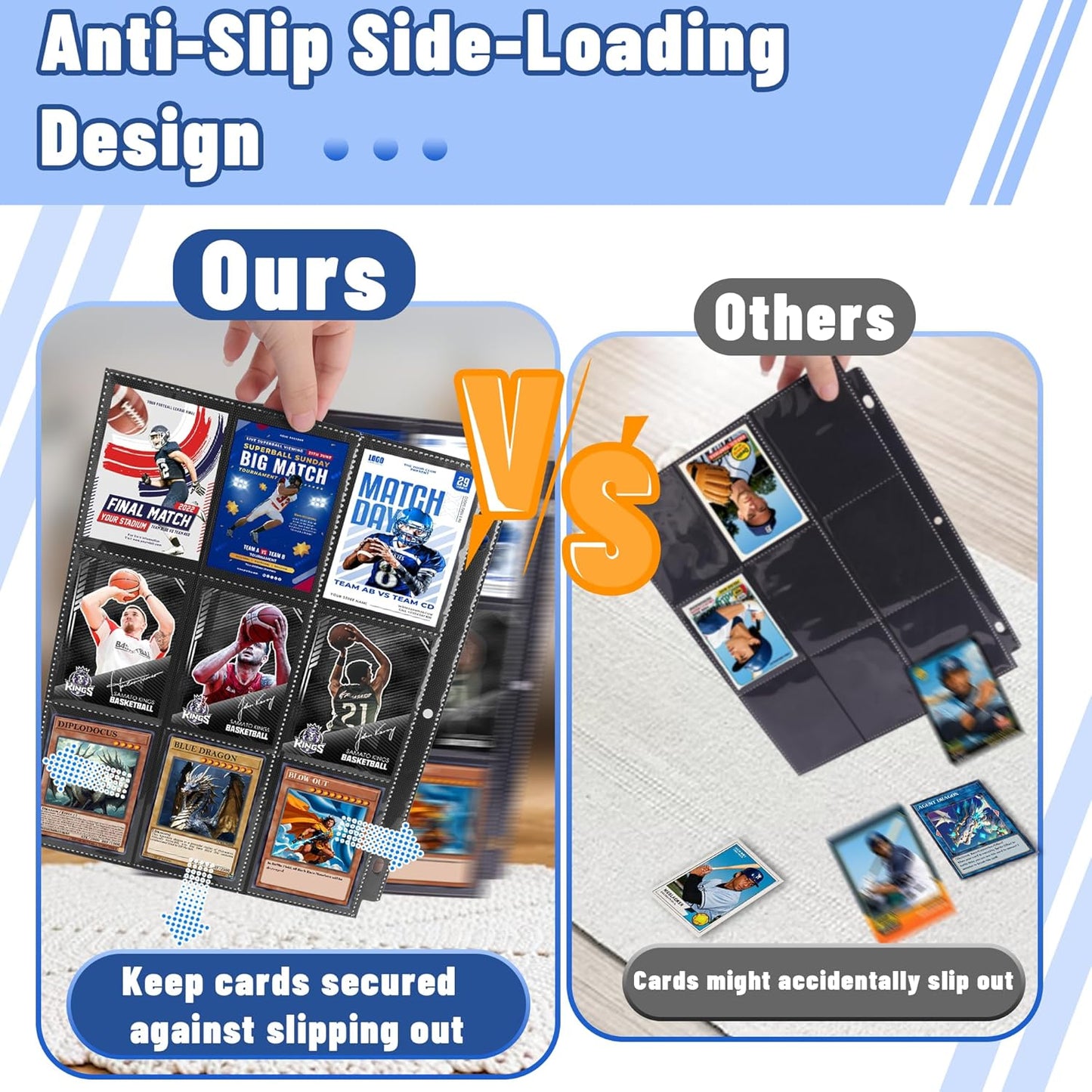 Trading Card Binder Sleeves, Baseball Holder Fit for Standard Size Sport Cards, 3 Ring Binder (Black)