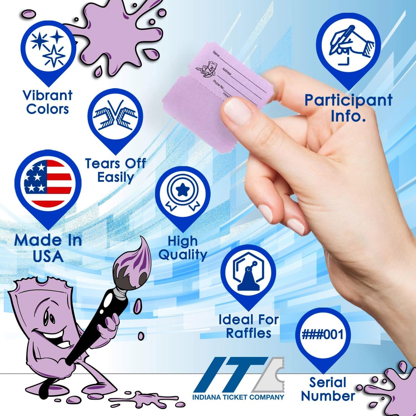 INDIANA TICKET CO. 1,000 Purple Raffle Tickets Double Roll, Premium Quality 50/50 Raffle Tickets, Tickets for Events, Carnivals, Door Prizes, Drinks and More