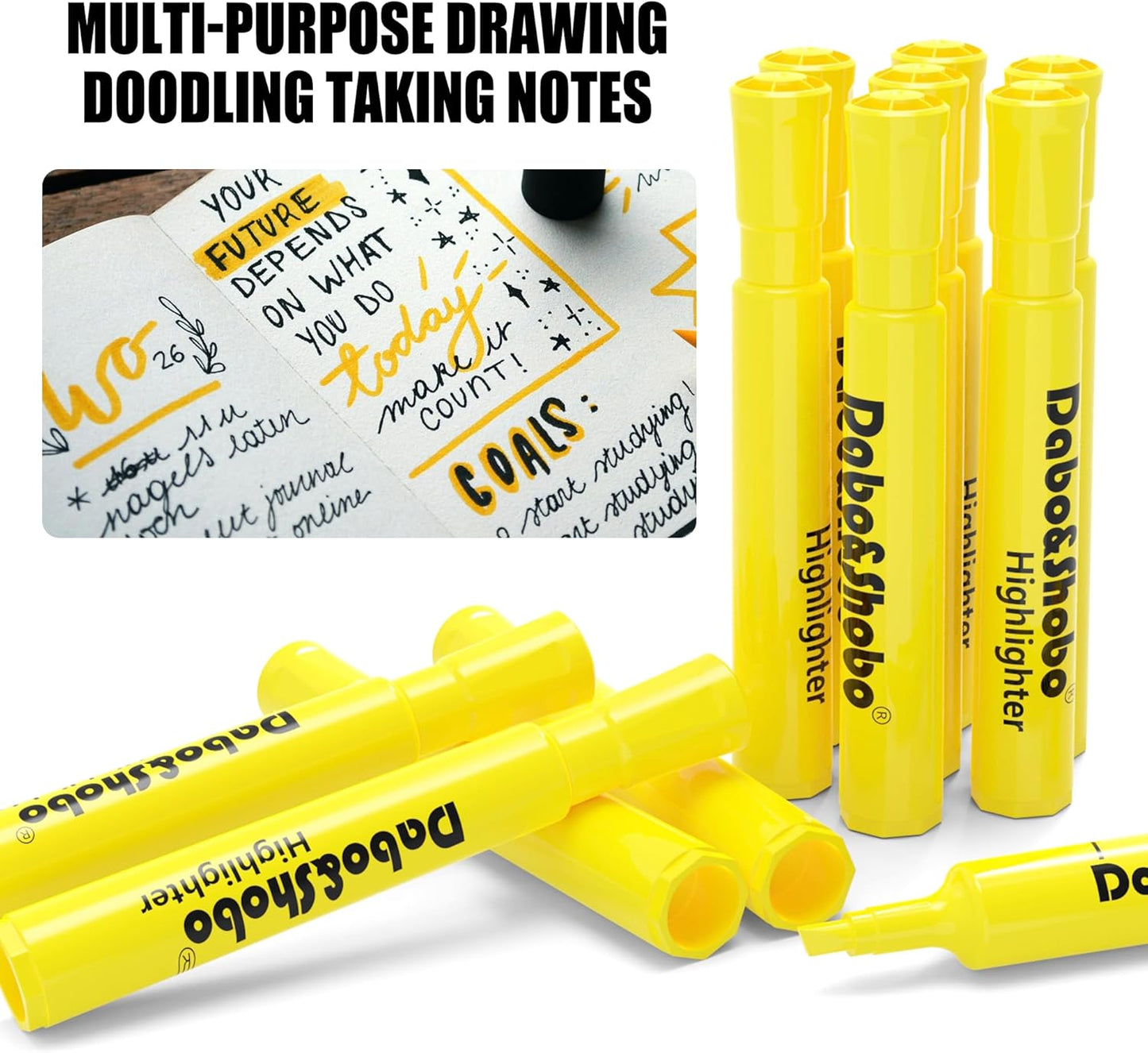 Dabo&Shobo Highlighters 108 Pack, Tank Style Yellow Highlighters, Chisel Tip Highlighter Markers for Coloring