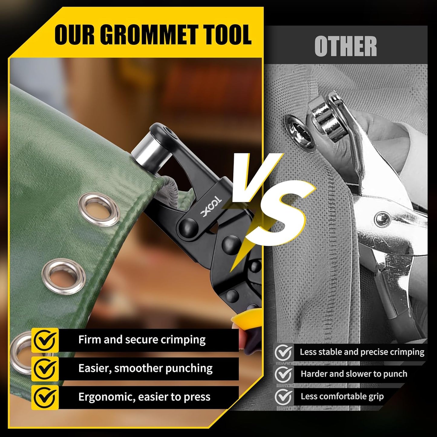 XOOL Grommet Tool Kit, 200PCS 3/8 inch 10mm Grommets, Leathercraft Punching Tool, for Canvas, Fabric, Tarps, and DIY Craft Projects