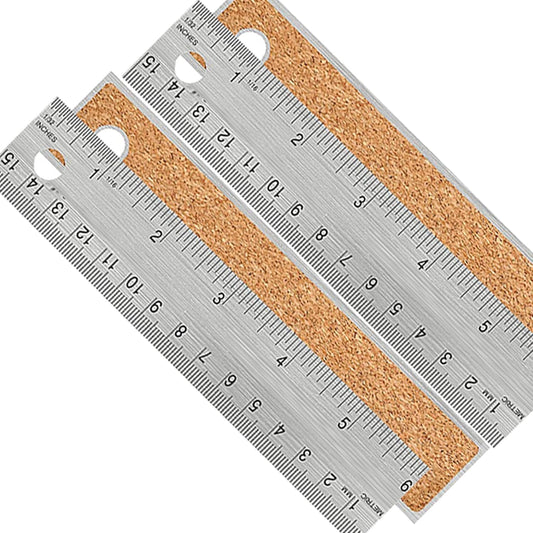 Metal Ruler 6 Inch:[2 Pieces 6 Inch] Non-Slip Cork Backing Rulers with Inch and Centimeters Prevent Ink Leakage:for School Office Drawing Engineering