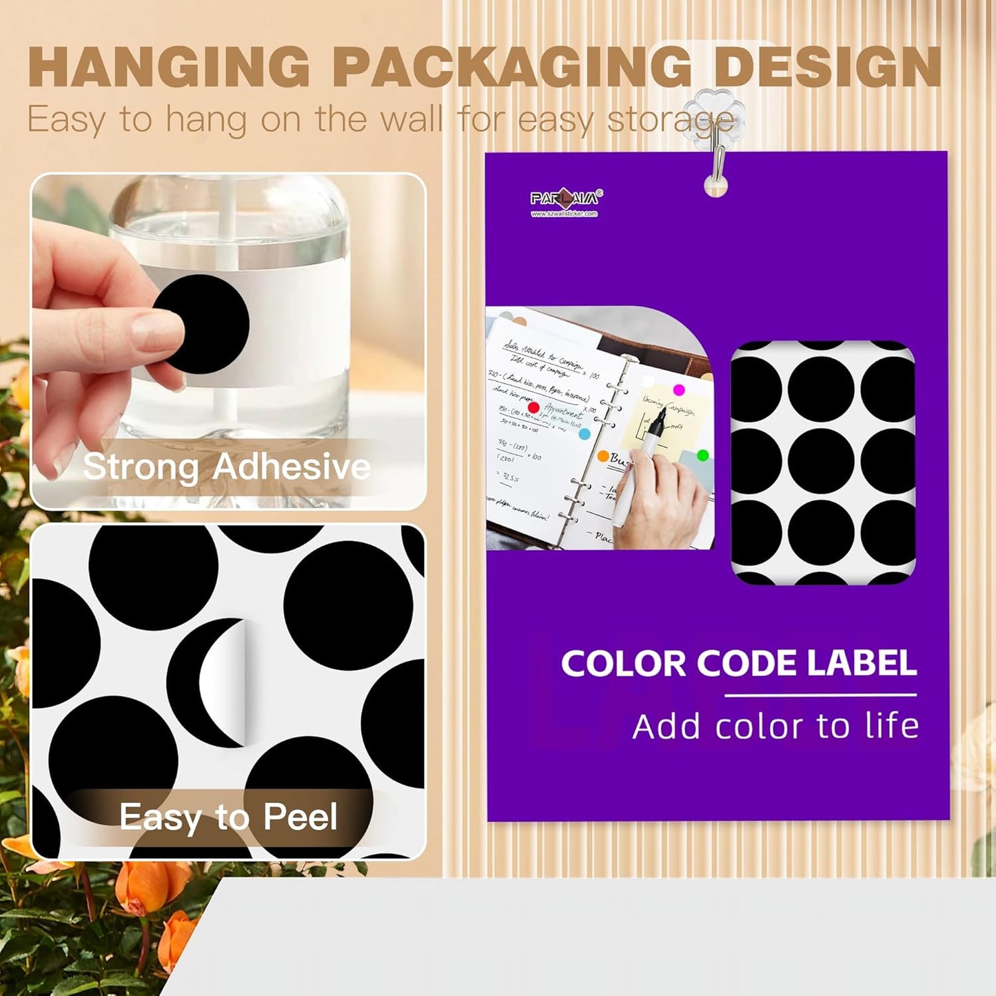 PARLAIM 1 inch Round Black Dot Sticker,720PCS Permanent Adhesive Color Code Circle Sticker Labels for Office Classroom Garage Sale