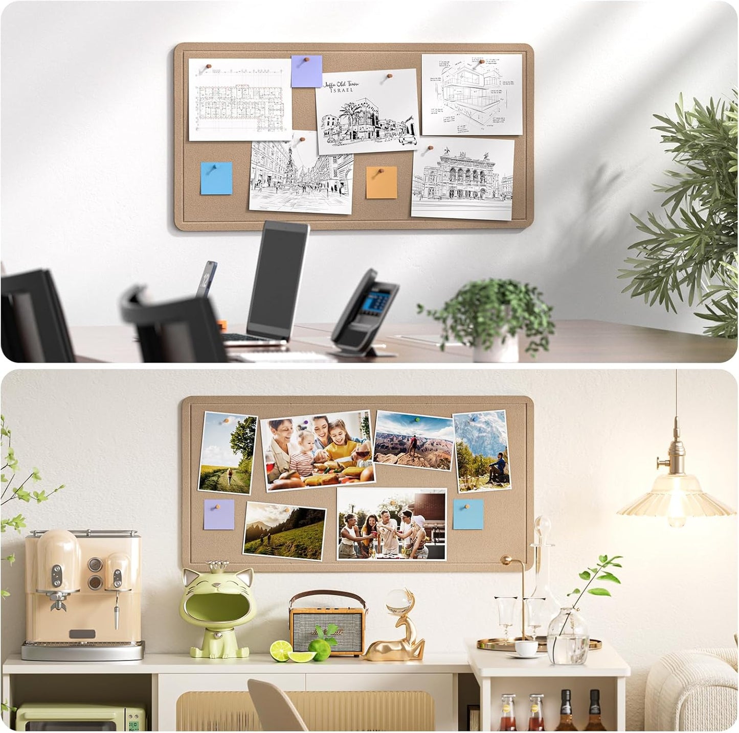 MaxGear Bulletin Board 35" x 17.5", Foldable Small Felt Board Vision Board Supplies, Cork Board for Office, Home, School, Pin Boards for Walls Decorative Picture Framed Display Board Beige Brown