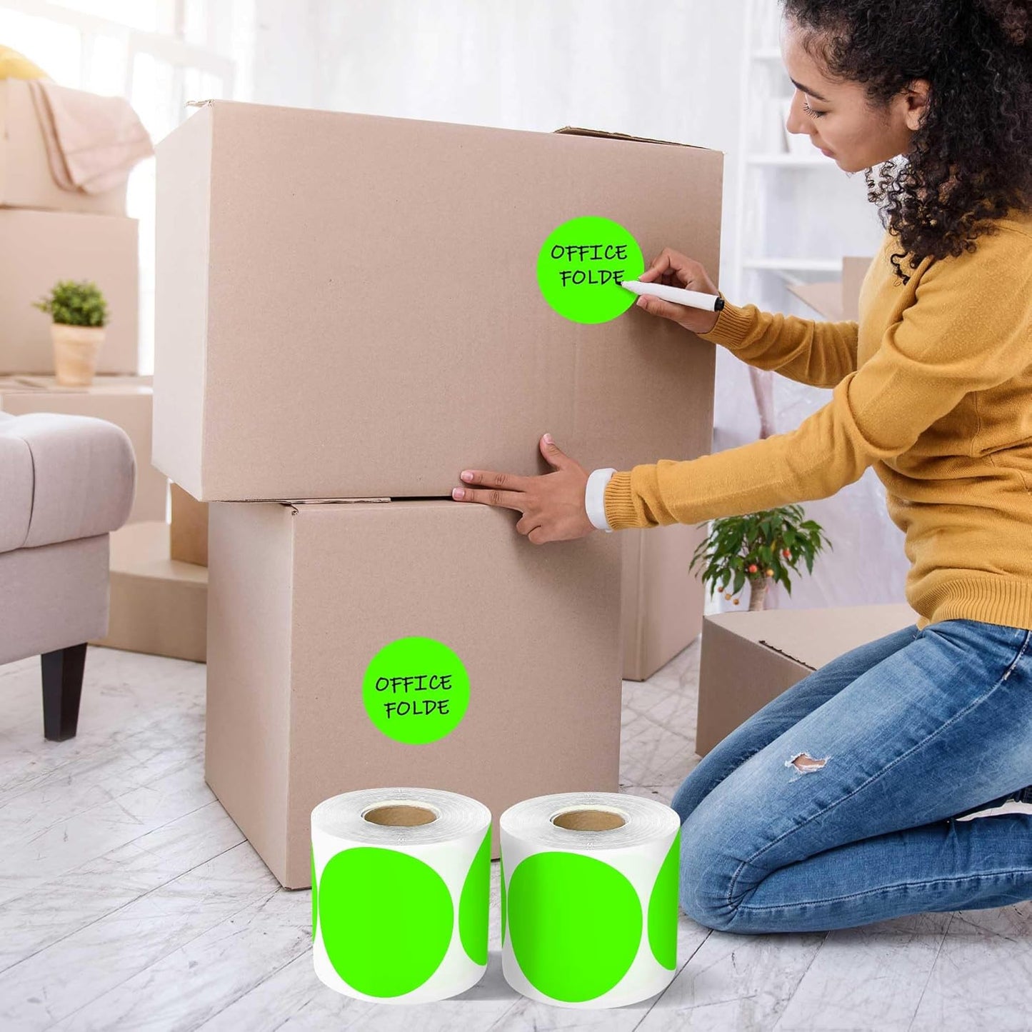 PARLAIM 3”Color Coding Labels Stickers,4Rolls/2000per Dispenser Box Round Adhesive Circle Dot Stickers for Inventory Office Home (Fluorescent Green)