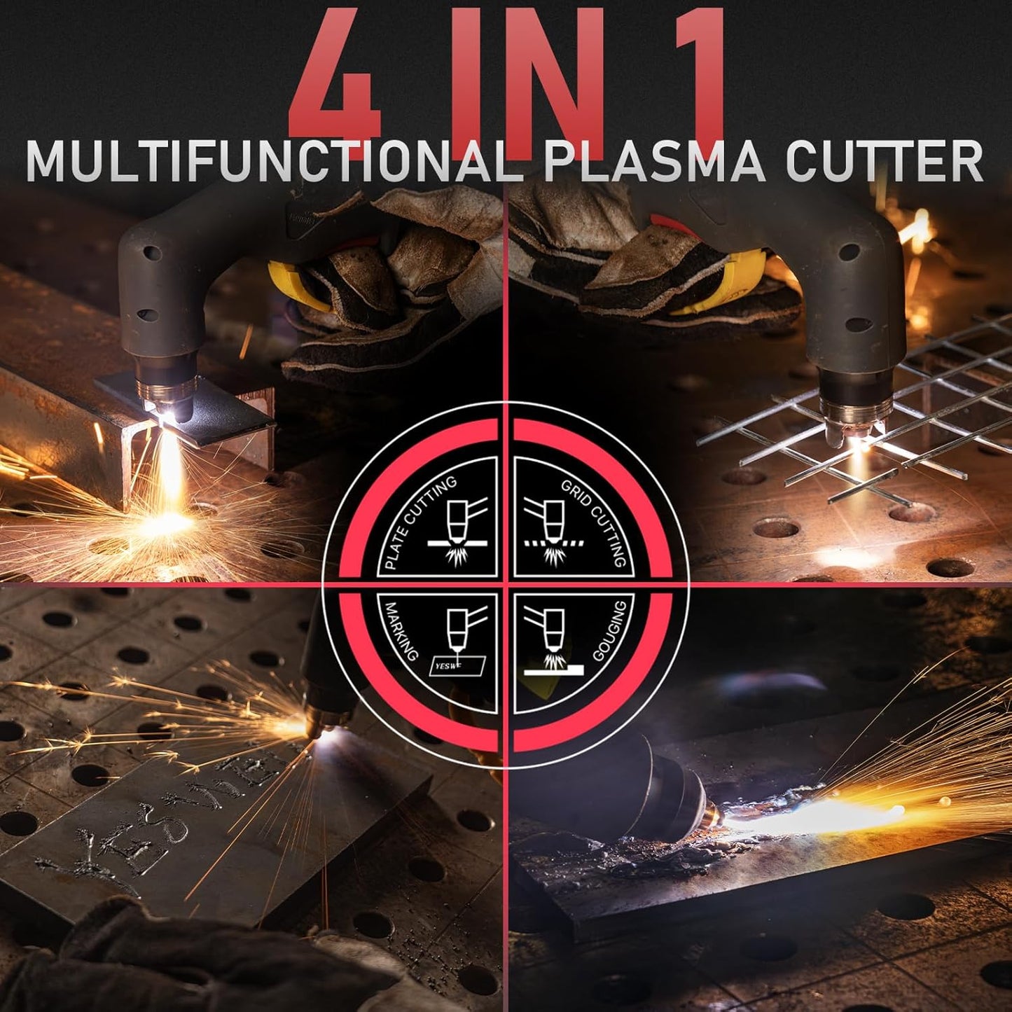 YESWELDER CUT-60DS PRO Plasma Cutter, 60Amp 110V/220V Non-High Frequency Non-Touch Pilot Arc 4-In-1 Plate Cutting/Grid Cutting/Gouging/Marking Multifunctional Plasma Cutting Machine