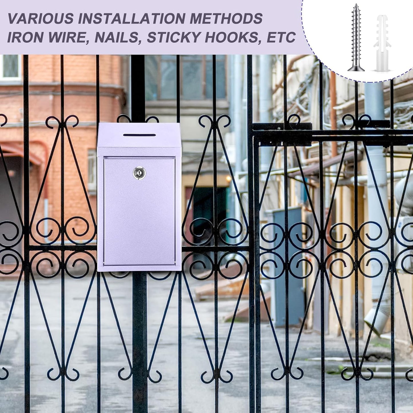 Metal Donation Cash Box Collection Safe Suggestion Box with Lock Wall Mounted Mailbox Delivery Ballot Container for Home Office Outdoor Door