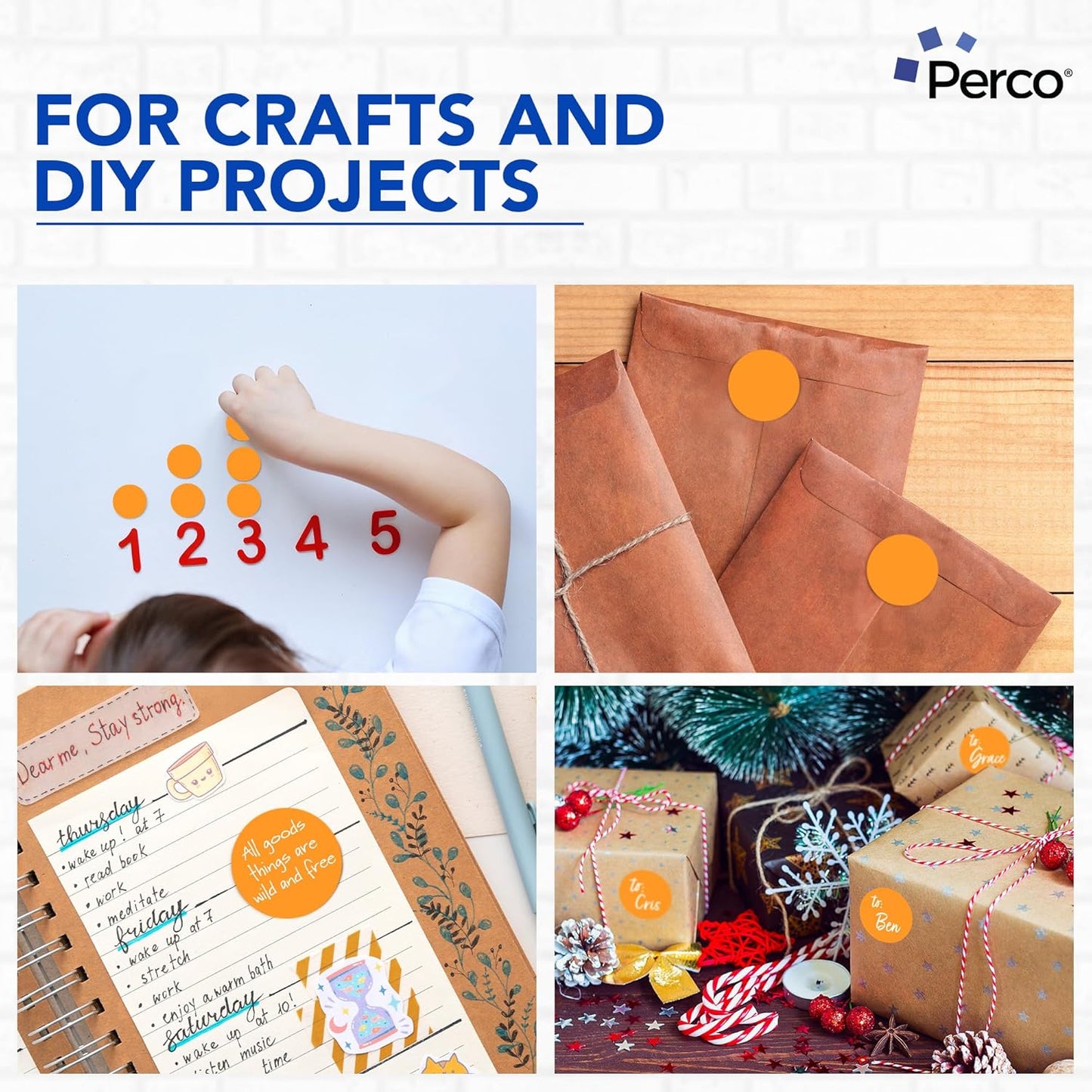 Perco Fluorescent Orange 2-Inch Round Circle Dot Sticker Labels - Multi-Roll Pack (3 Rolls, 500 Labels Each) - Permanent Adhesive, Vibrant Colors, Strong Hold - Perforated for Easy Use - Made in USA