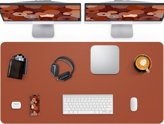 Extra Large Desk Pad Mat - Waterproof Mouse Pad & Desk Protector, Non-Slip XXL PU Leather Gaming Mat for Keyboard/Mouse, Stitched Edge with Ergonomic Support, 55"x17" (Brown)