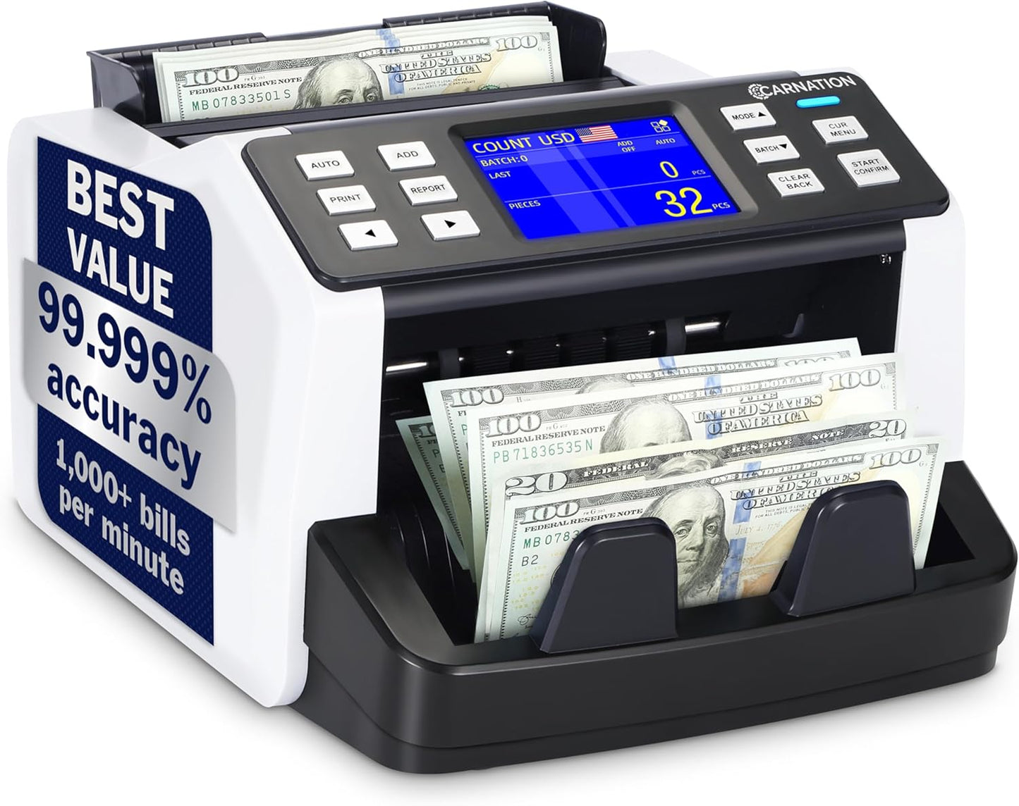 CN5 Money Counter Machine Mixed Denomination Value Counting UV/MG/IR/DD Counterfeit Detection, USD, EUR, MXN, GBP and CAD Business Money Counter