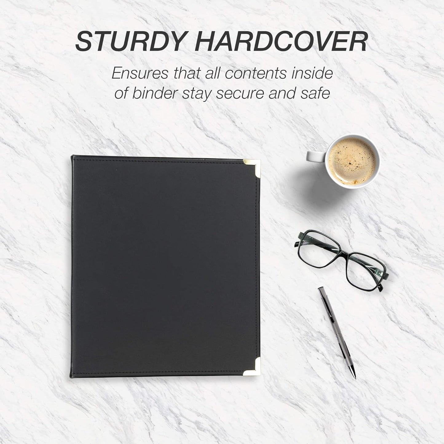 Samsill Leather Binder, Classic Collection, 3 Ring, Executive Presentation Portfolio, 1 Inch (Holds 200 Sheets), Brass Round Ring, Black