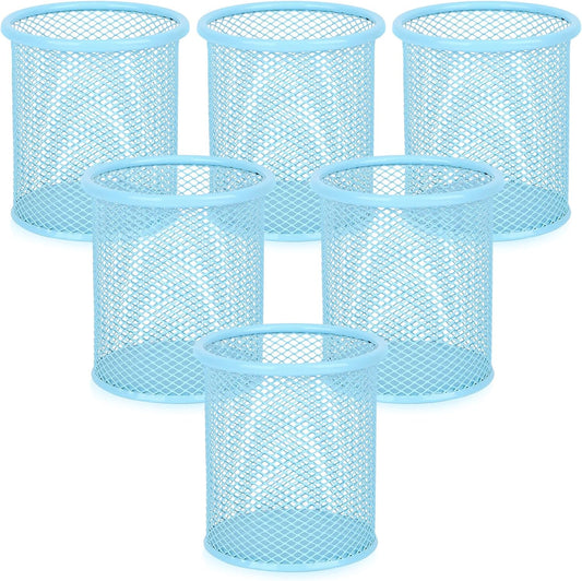 Segarty Pencil Holder, 6 Pack Light Blue Pen Holder, Pencils Cups Holder for Desk, Round Mesh Pens Container Organizer for Office Supplies, School Classroom, Makeup Brush, Home Storage