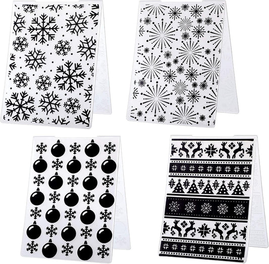 4 Pieces Christmas Plastic Embossing Folder Christmas Embossing Template Snowflake Bells Pattern Scrapbooking Embossing for Christmas Craft Cards Decorations