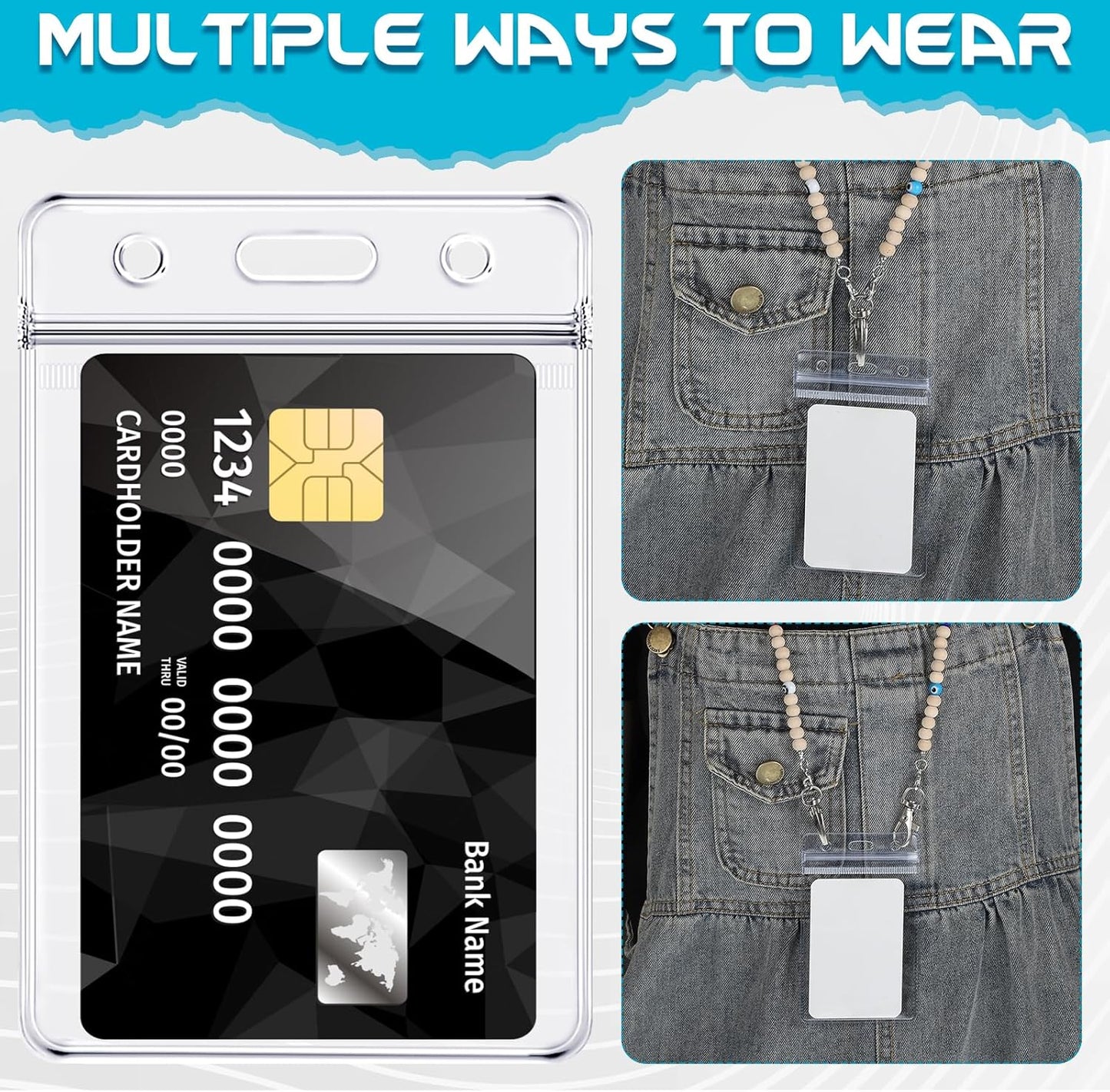 BESARME 30 Pack Vertical ID Badge Holders Clear Plastic Waterproof Card Holder Resealable for Office Worker Teacher