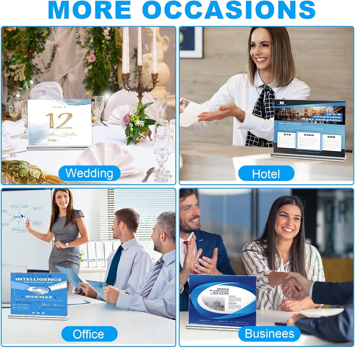 EHWINE 3 Pack Acrylic Sign Holder 8.5 x 11 Horizontal, Double-Sided Stand up Table Top Sign Holders, Clear Acrylic Picture Frame Menu Flyer Paper Holder Display Stand for Office Business Store Wedding Party