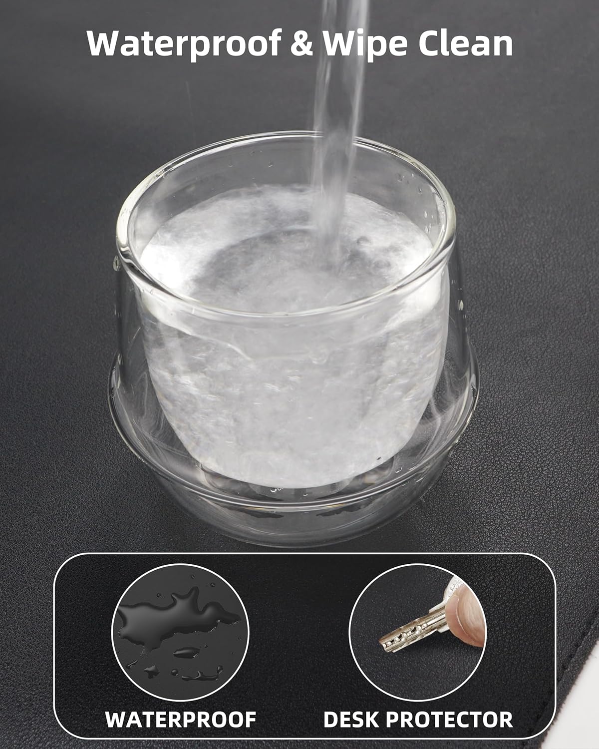 Leather Desk Pad Protector,Office Desk Mat,Large Mouse Pad, Non-Slip PU Leather Desk Blotter,Desk Pad,Waterproof Desk Writing Pad for Office and Home (Black,31.5" x 15.7")