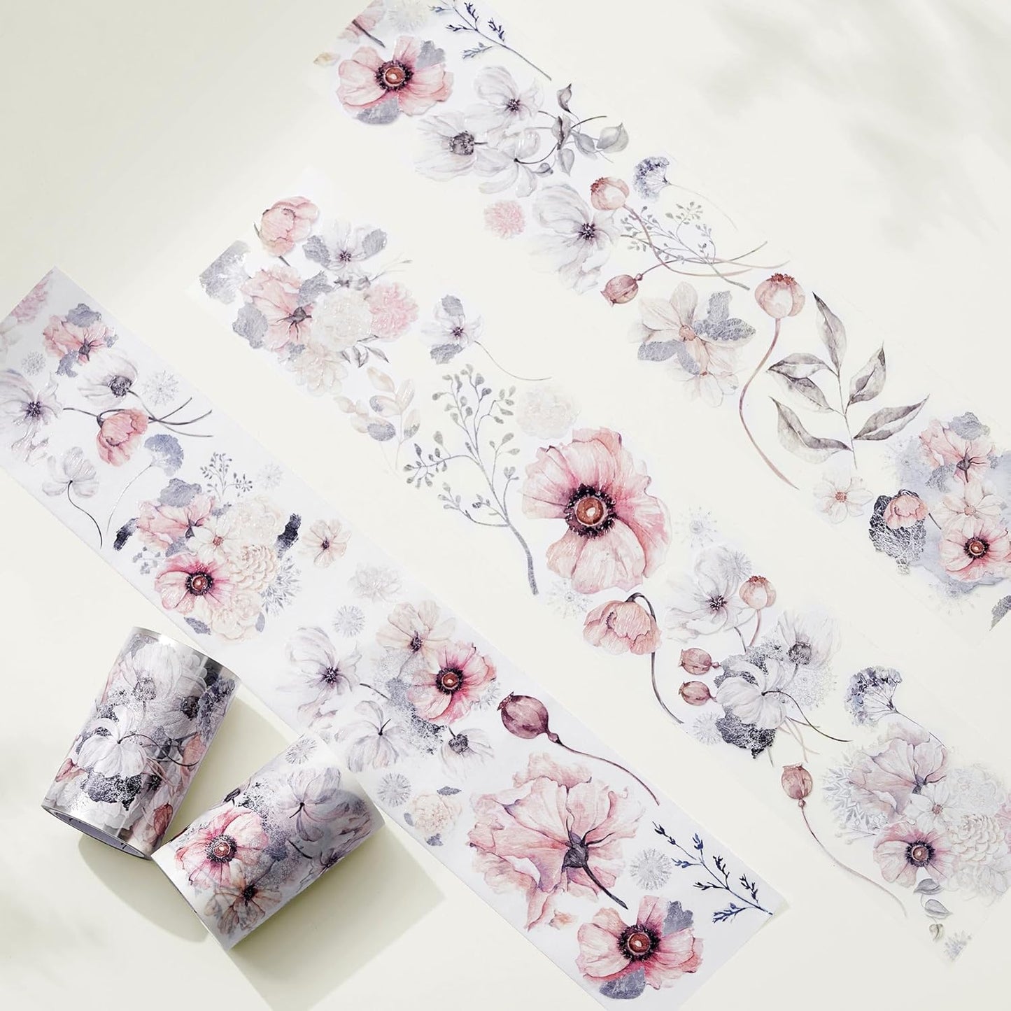 WT Frostbloom Wide PET Tape, Single Roll, Original Floral Designs, Winter Flowers, Clear Transparent Adhesive Tape for Junk Journals, Scrapbooks, Bujo, Planners, DIY Crafts, Art Stationery