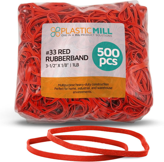 PlasticMill Rubber Bands - #33 Size - Red Rubberbands - 1LB/500 Count
