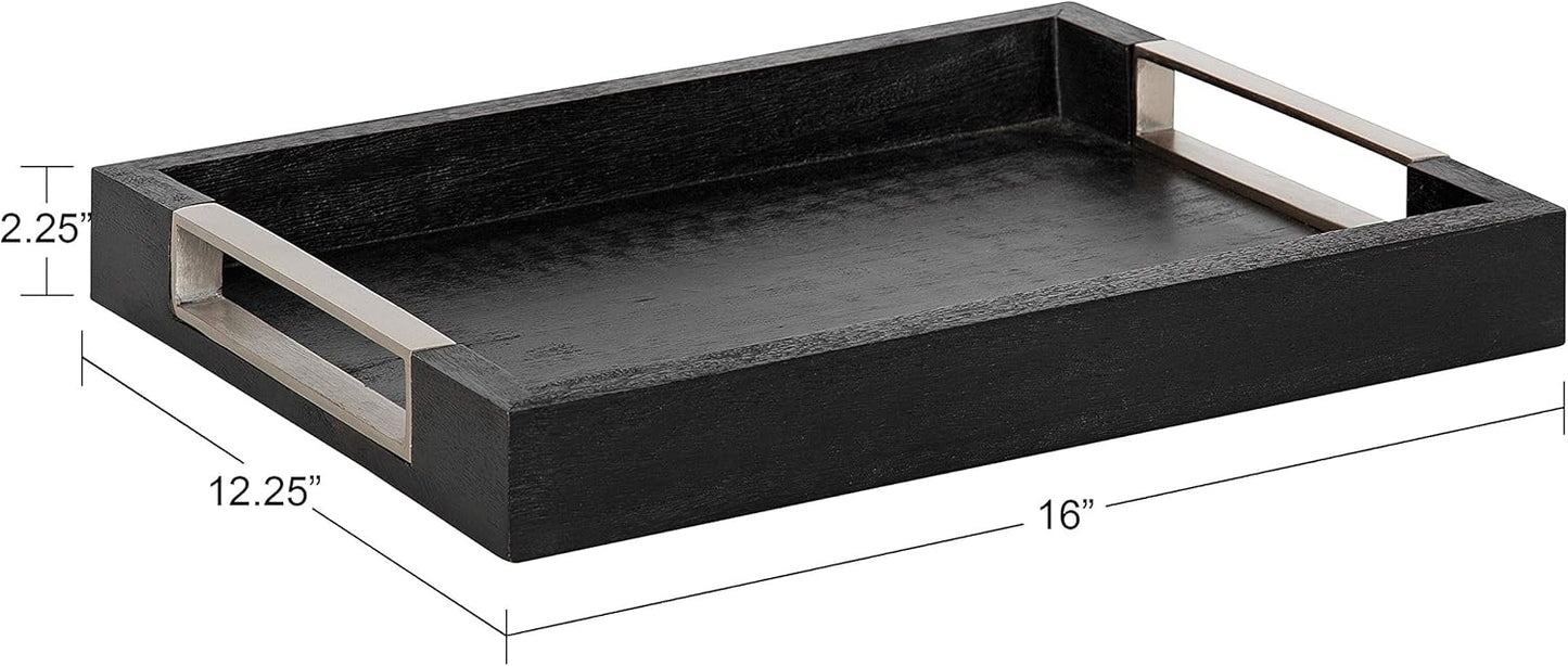 Kate and Laurel Heller Modern Rectangular Tray, 12 x 16, Black, Wood Tray for Storage and Display