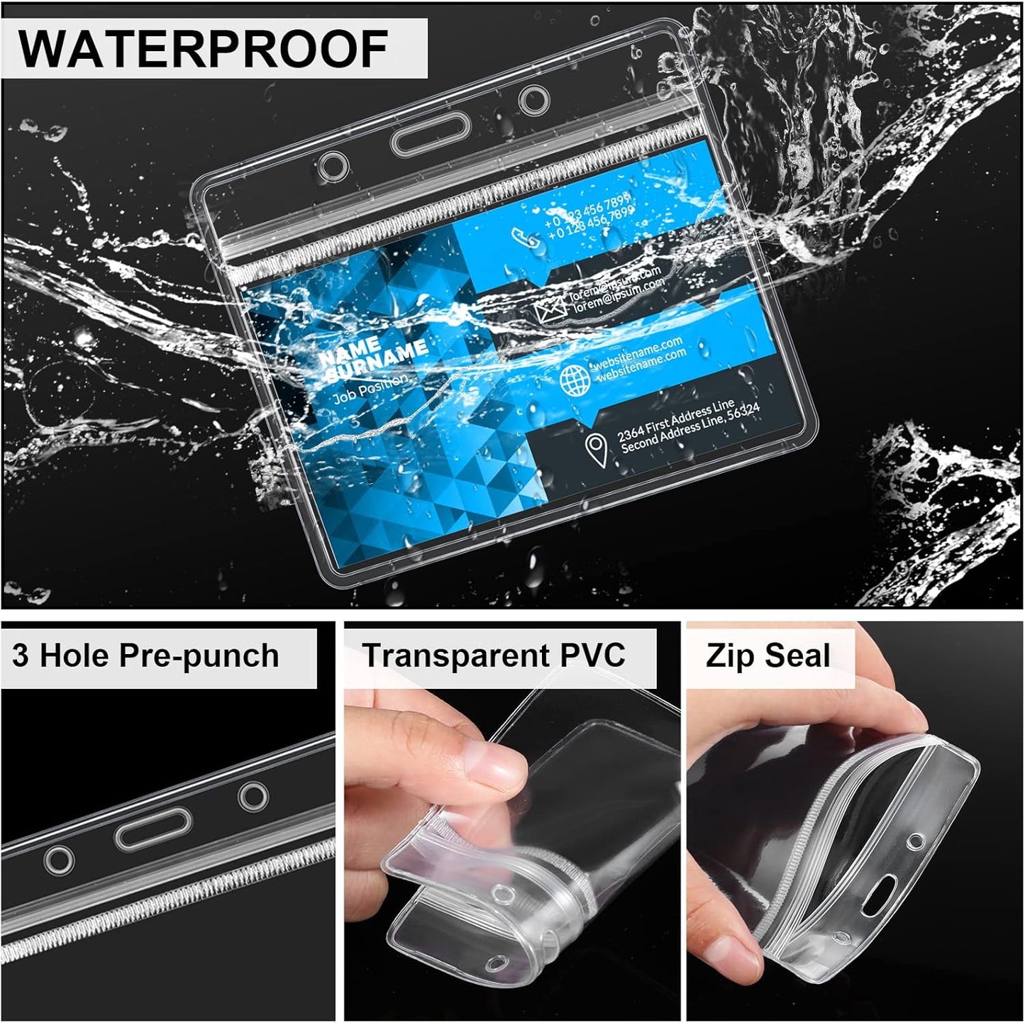 Marspark 100 Sets Clear Name Tags with Lanyard, Lanyards for ID Badges Reusable Strap with ID Holder Plastic Name Badges for Adults Business School Church Conference (Black)