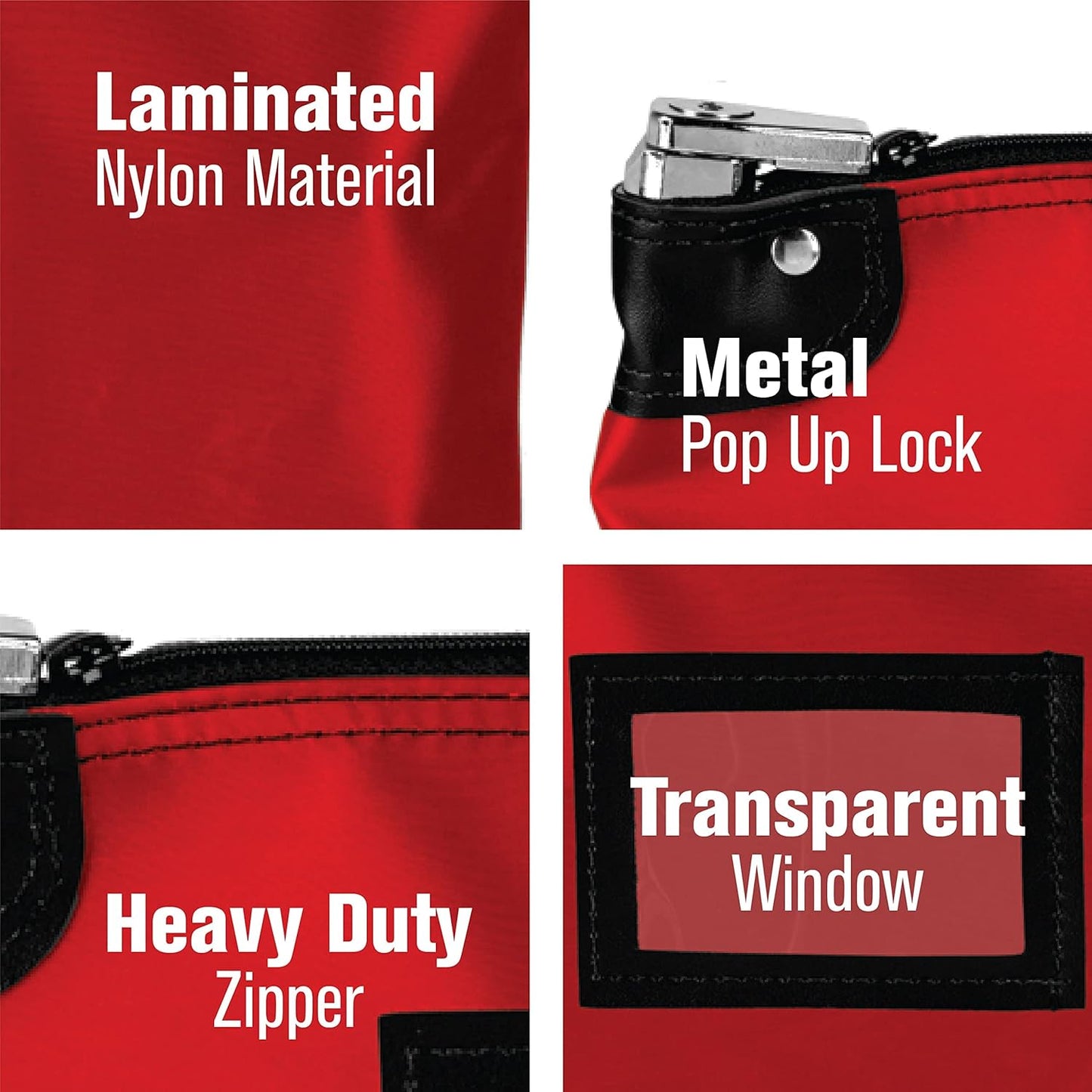 BankSupplies Laminated Nylon Locking Deposit Bag | Red | 15W x 11H | 2 Keys Included for Each Bag | HIPAA | Puncture Resistant Laminated Nylon | Double Stitched Seams