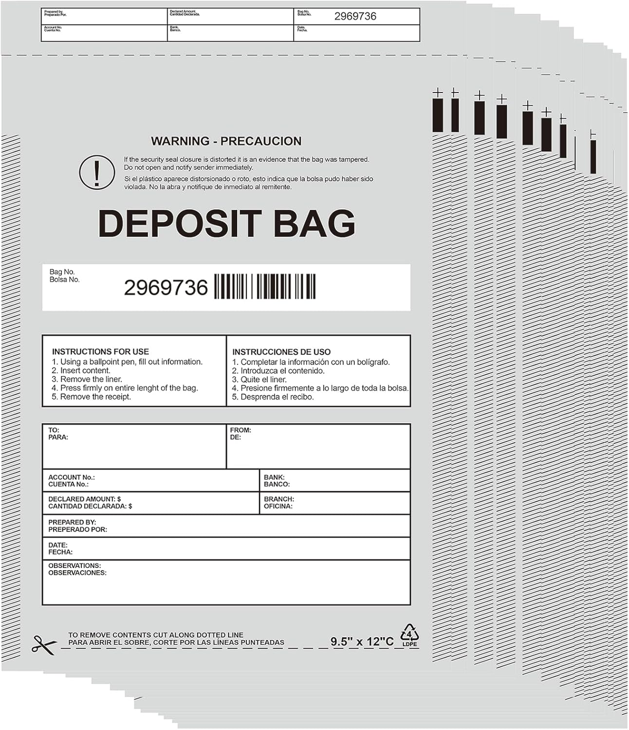 Plastic Deposit Bags 200 Pack Opaque 9.5''x 15'', Opaque Security Bank Deposits Bag,Cash register bags,Money bag for Cash,Bank Pocket,Tamper-Evident Bags,Unique Barcode