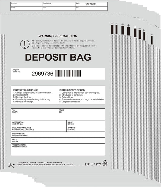 Plastic Deposit Bags 200 Pack Opaque 9.5''x 15'', Opaque Security Bank Deposits Bag,Cash register bags,Money bag for Cash,Bank Pocket,Tamper-Evident Bags,Unique Barcode
