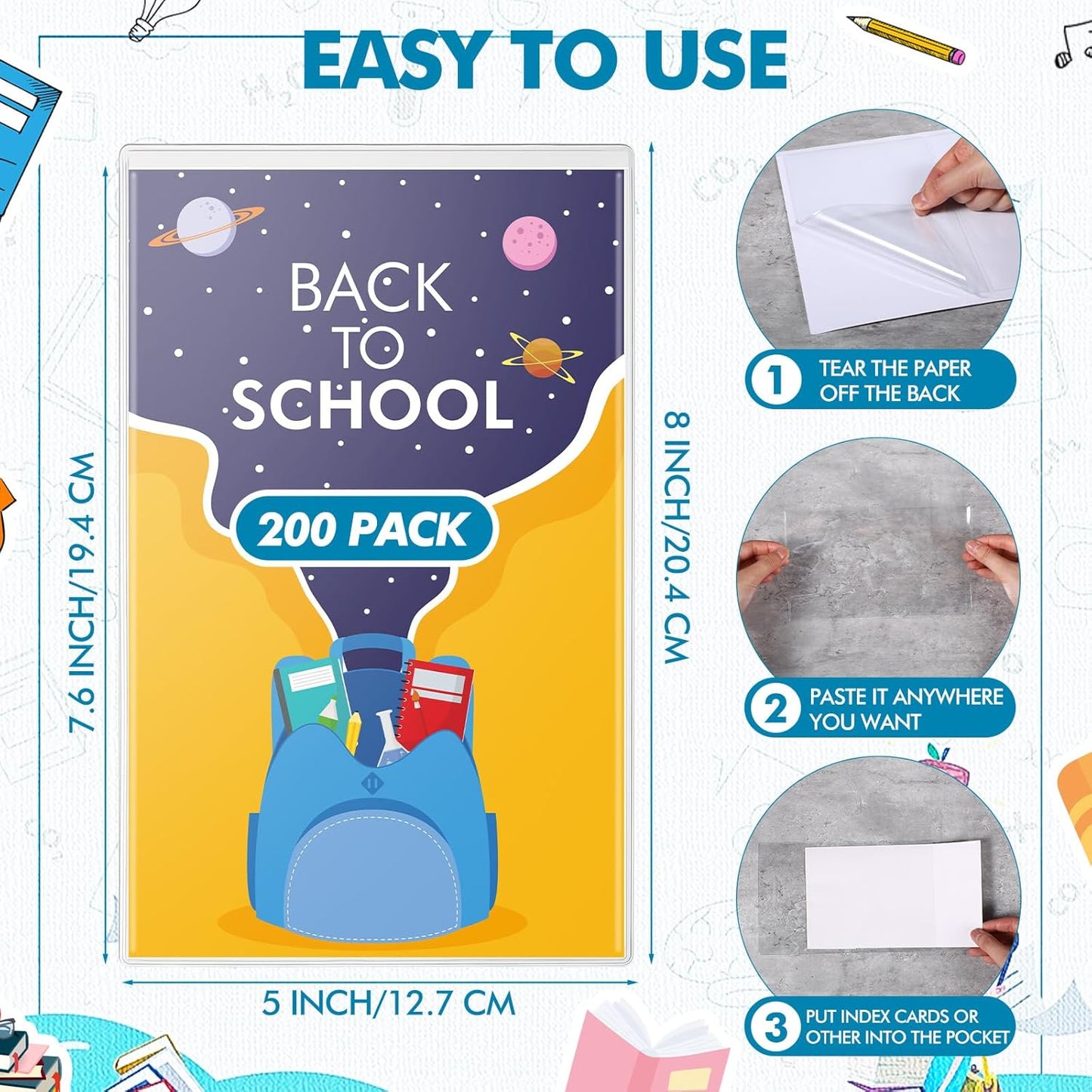 Outus Self Adhesive Shop Ticket Holders Clear Plastic Sleeves Adhesive Pockets Work Order Job Ticket Holders for Home Office Posting Signs(5 x 8 Inch,400 Pcs)