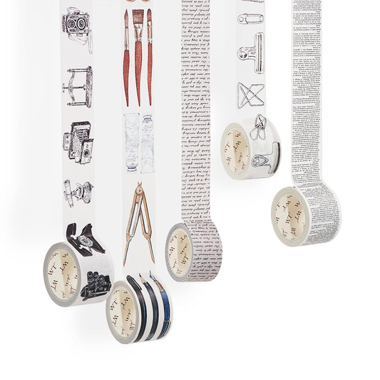 WT Happy Journaling Washi Tape Set, 5 Rolls, Original Designs, Vintage Decorative Masking Tape, Words Craft Tape, Bujo Planner Supplies, Adhesive Wrapping Tape, DIY Retro Paper Tape