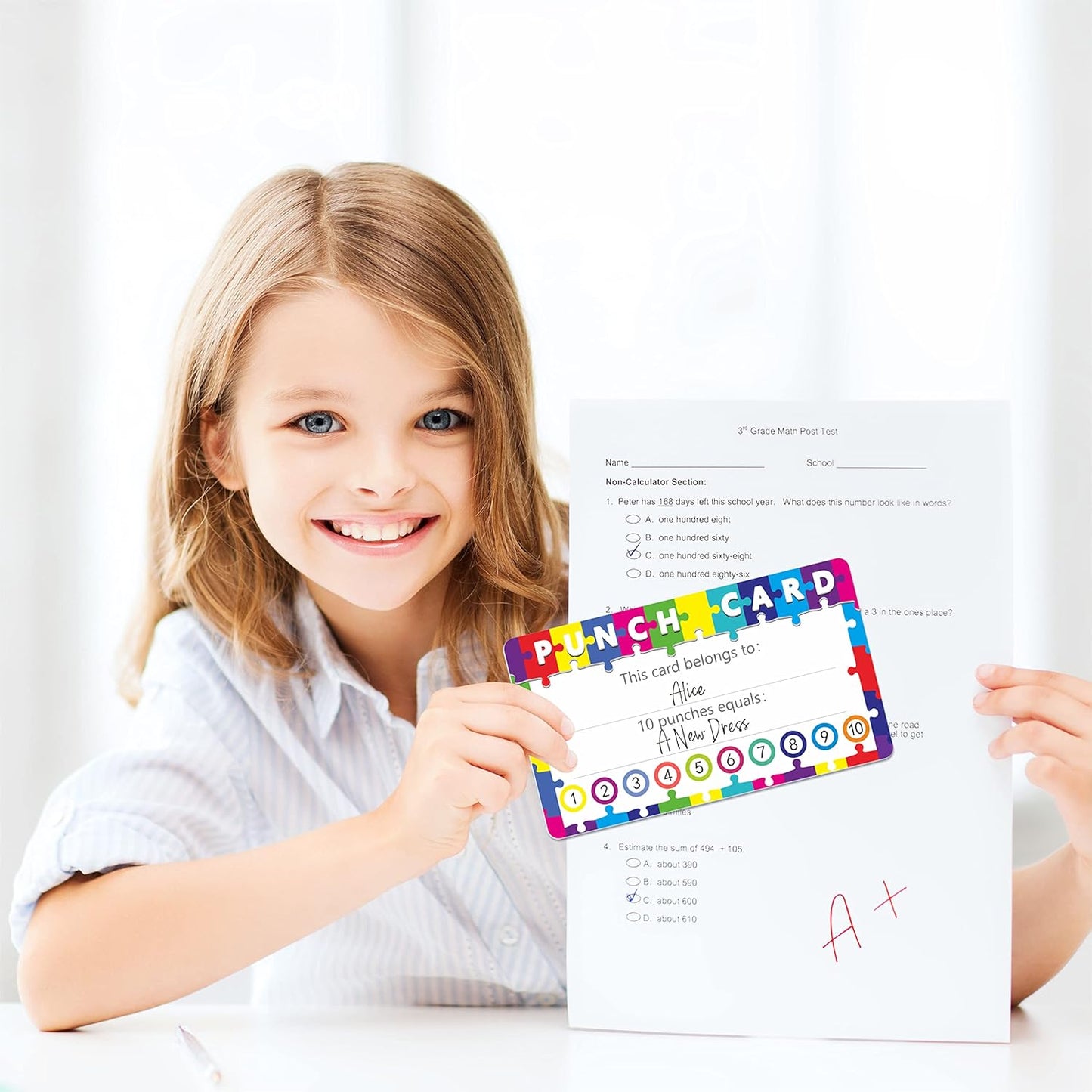 102 PCS Punch Cards, Incentive Reward Card Student Awards Loyalty Cards for Business, Classroom, Kids Behavior, Students, Teachers, 3.5” x 2”