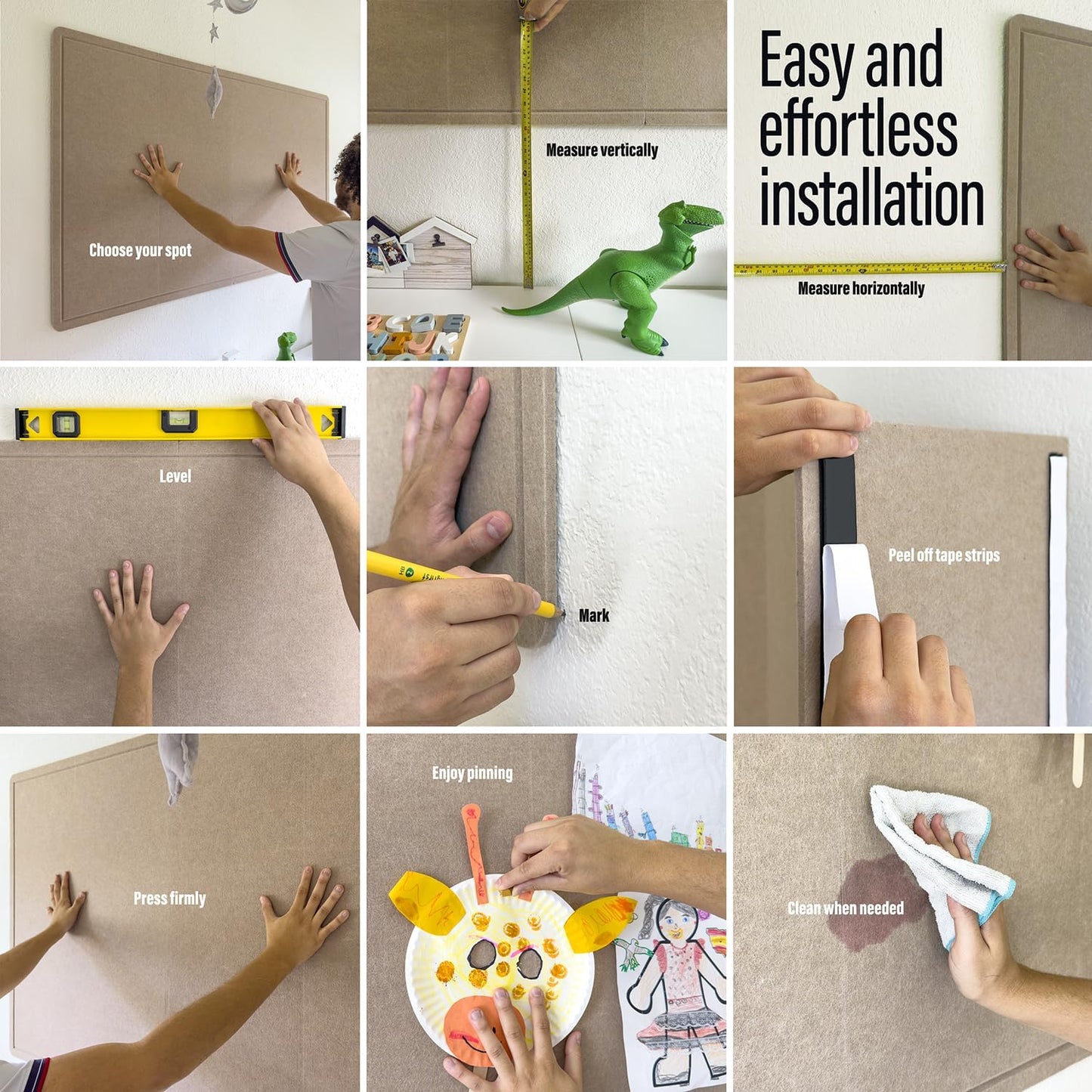 Large Bulletin Board 60 x 36 Inches - Foldable Felt Bulletin Board for Wall, Cork Board Alternative with 114 Wood Pins & 12 Note Pads, Vision Board - Khaki