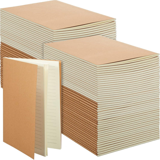 100 Pcs Kraft Notebook Journals 5.5 Inch x 8.3 Inch A5 Softcover Notebooks Bulk for Writing Sketch Office Notepad with 60 Pages 30 Sheets (Multicolor,Lined)(Brown,Lined)