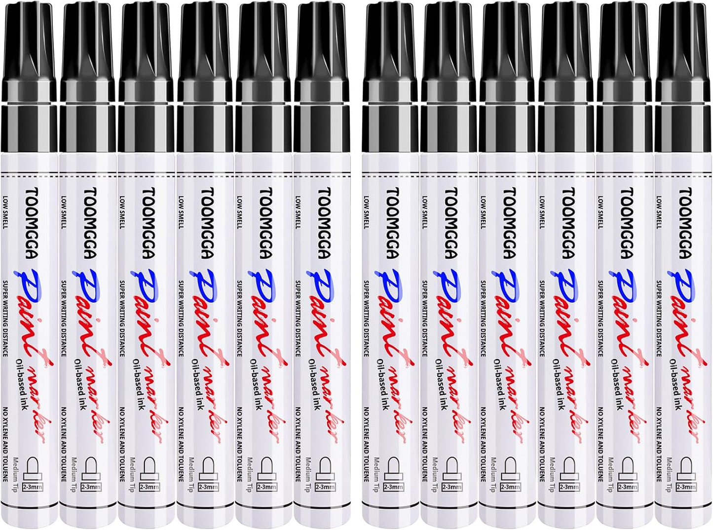 Black Paint Pens Permanent Paint Markers - 12 Pack Oil Based Marking Pens, Medium Point, Quick Drying and Waterproof for Rock Painting Car Tyre Metal, Plastic, Canvas, Wood