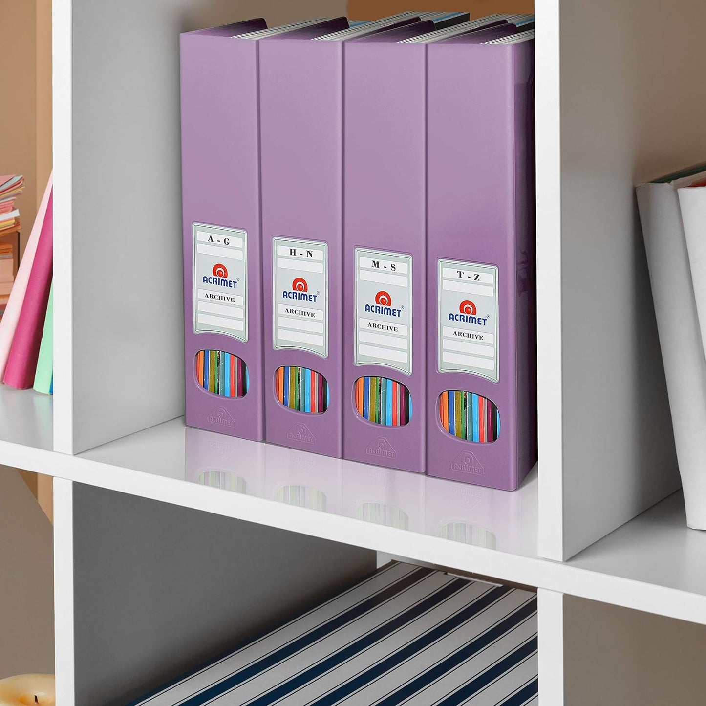 Acrimet Magazine File Holder, Durable Rack, Space-Saving Organizer (Plastic) (Solid Purple Color) (2 pack)