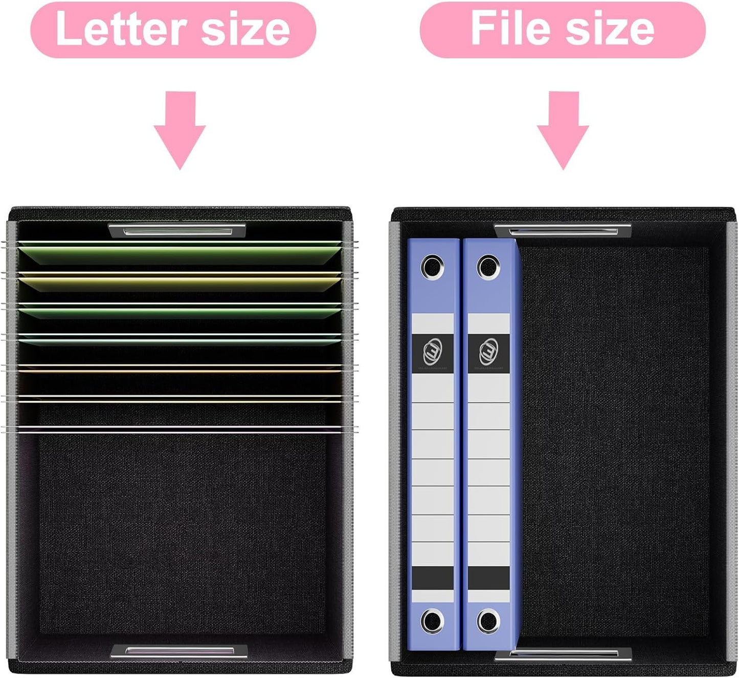 Huolewa File Organizer Box with Lid, Collapsible Leather File Folder Organizer for Office Document Storage, Filing Box with Plastic Slide for Letter/Legal Size Hanging Files, Pink