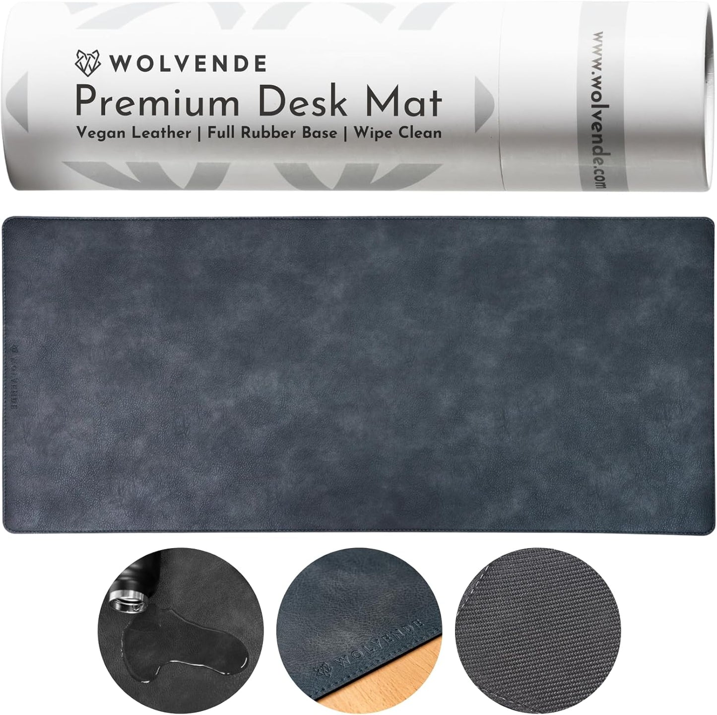 Premium Distressed Faux Vegan Leather Desk Mat | Multifunctional Desk Pad for Home Office | (Black/Grey, 15.75" x 36")