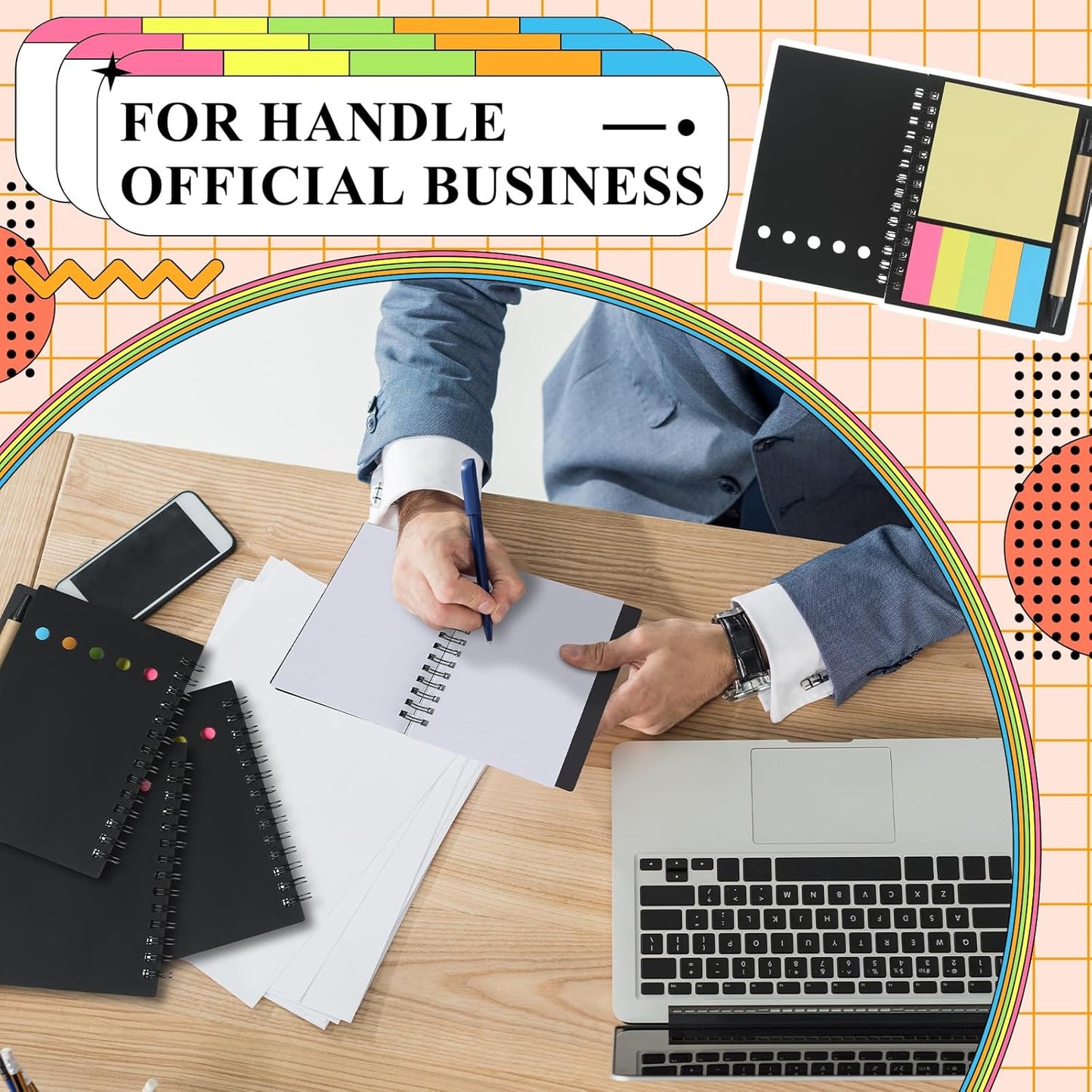 Qilery 100 Pack Lined Spiral Notebook Small Notepad and Pen Set Steno Pads Lined Notepad Black Pocket Notebook for Business Office School Supplies