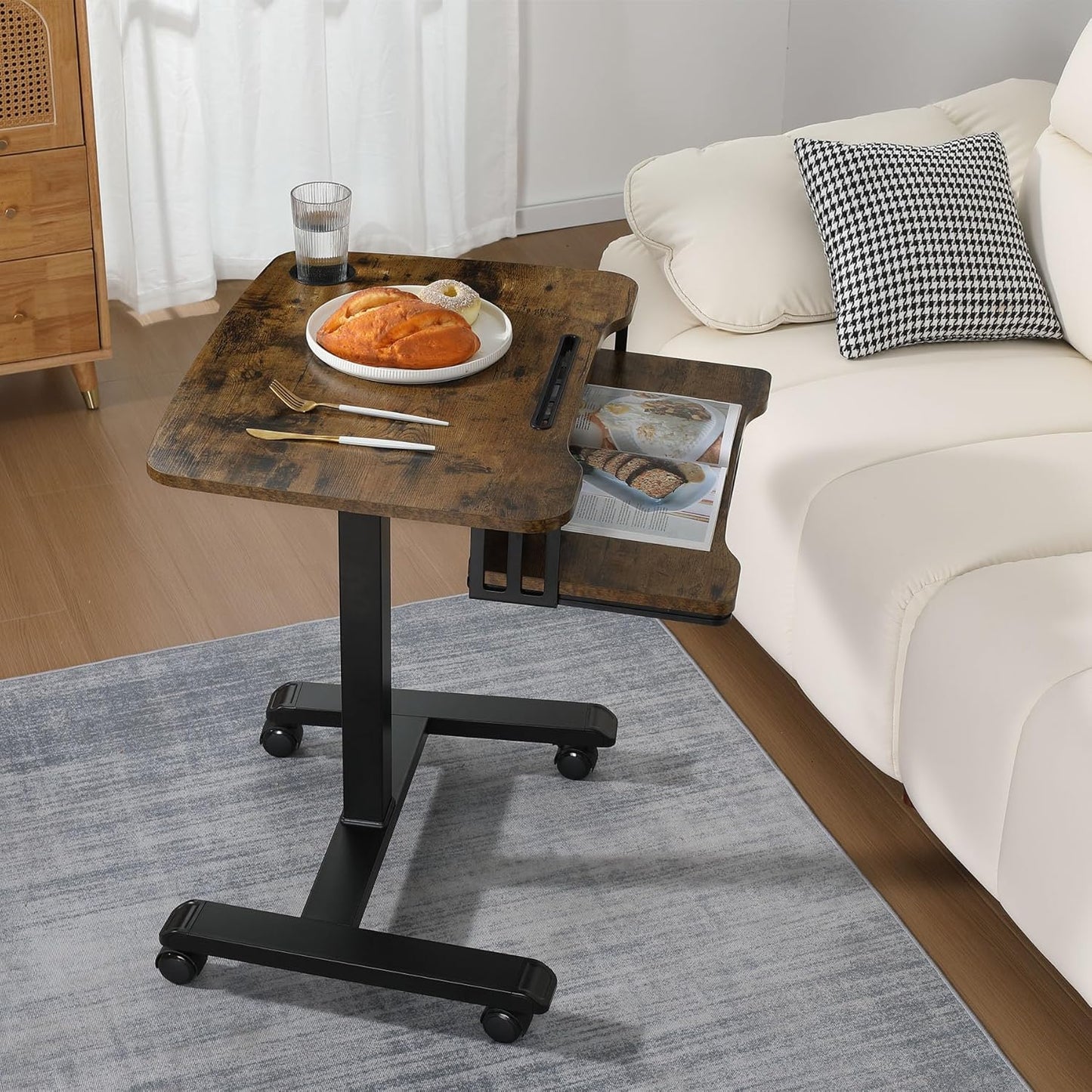 ETHU Mobile Standing Desk with Keyboard Tray,Computer Workstation, Height Adjustable Laptop cart on Wheels Rolling Desk for Home Office(Walnut)