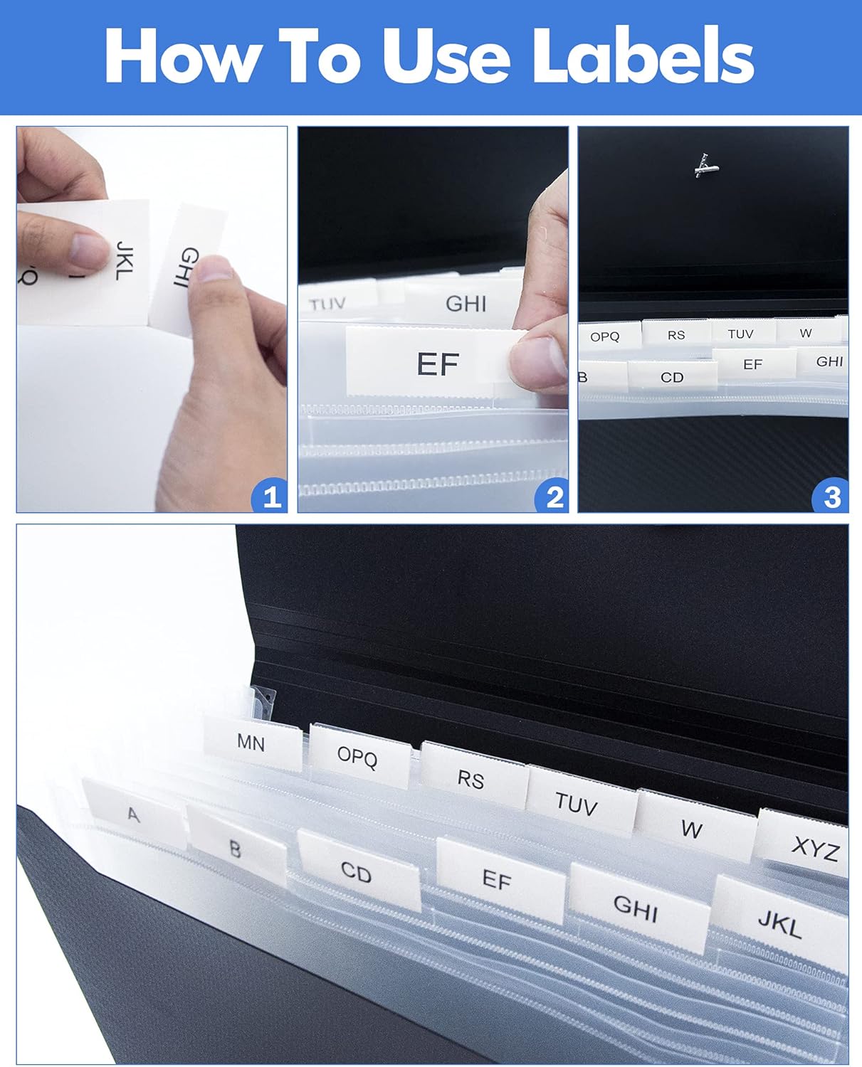 Expanding File Folder with Tabs, 13 Pockets File Organizer Accordion File Holder ，with Elastic Buckles Closure, A4 Paper Document Organizer for Home School Office