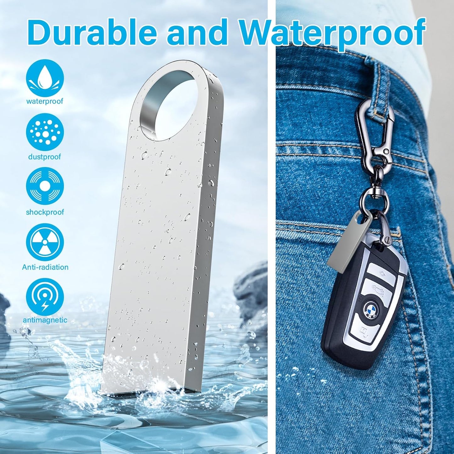 ABLAZE Custom Flash Drive 4GB 10 Pack, Personalized USB with Your Logo Metal Thumb Drives USB 2.0 Memory Stick Pendrive (Sliver)