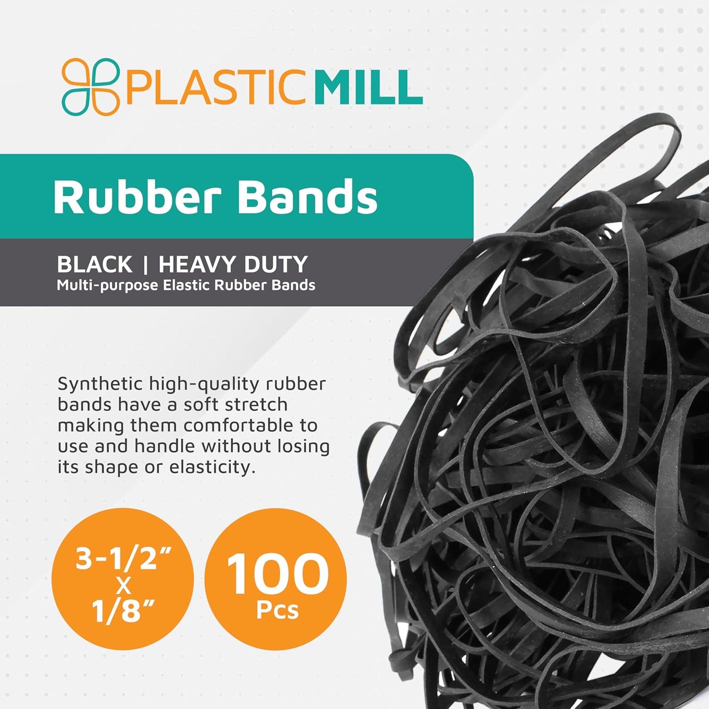 Plastic Mill Rubber Bands Thick Size #33 | Black Durable RubberBands 100 /pack | 3 1/2 x 1/8" Multi-Purpose wide | Elastics large Long Rubber for Office Supply, File Folders, box, Books, gifts, Notebook|
