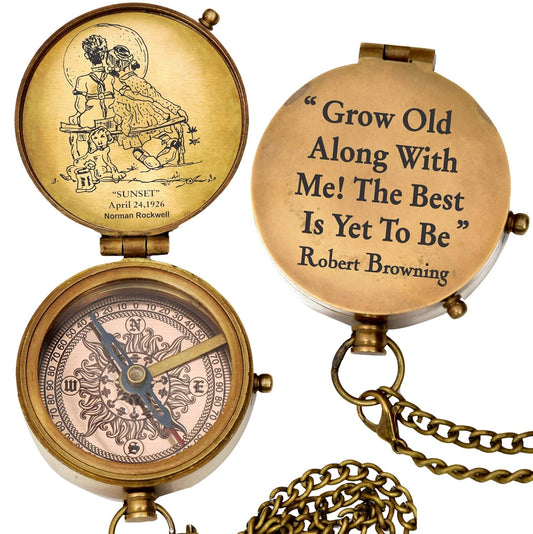 grow old along with me engraved compass with norman rockwell "sunset" engraving, valentine gift, anniversary gift, birthday, long distance, love, Sorry, Keepsakes, old memories, Love momentos