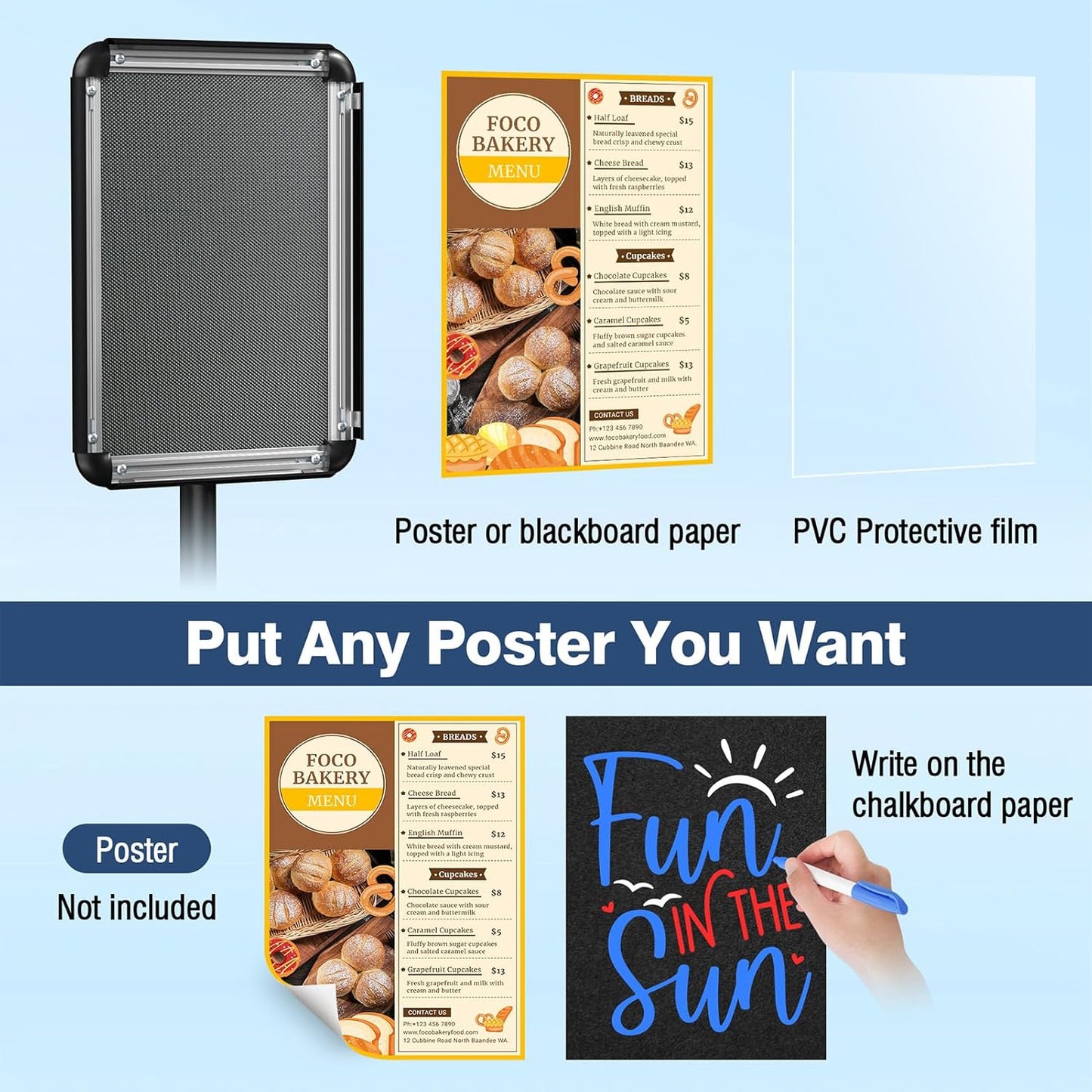 Sign Stand Floor Standing Sign Holder Sign Stands for Display 8.5 x 11 Inches Pedestal Sign Holder 360° Rotation Adjustable Signage Stand for Business Exhibition, Restaurant, Supermarket (Black)