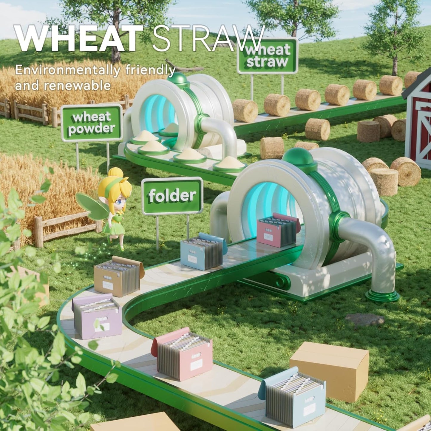 Accordion File Organizer, 13 Pockets Wheat Straw Expanding File Folder, Portable Monthly Paper Bill Tax Receipt Organizer, Letter A4 Size Document Holder with Colorful Tab - Sky Blue