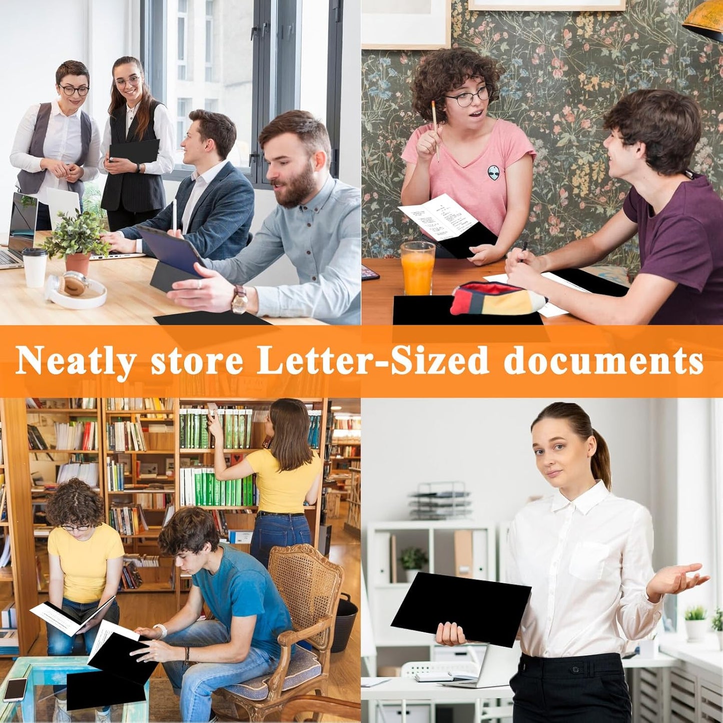 50Pcs Black Two-Pocket Heavyweight File Folder,Letter Size,Paper File Folder for School Office Home Bussines