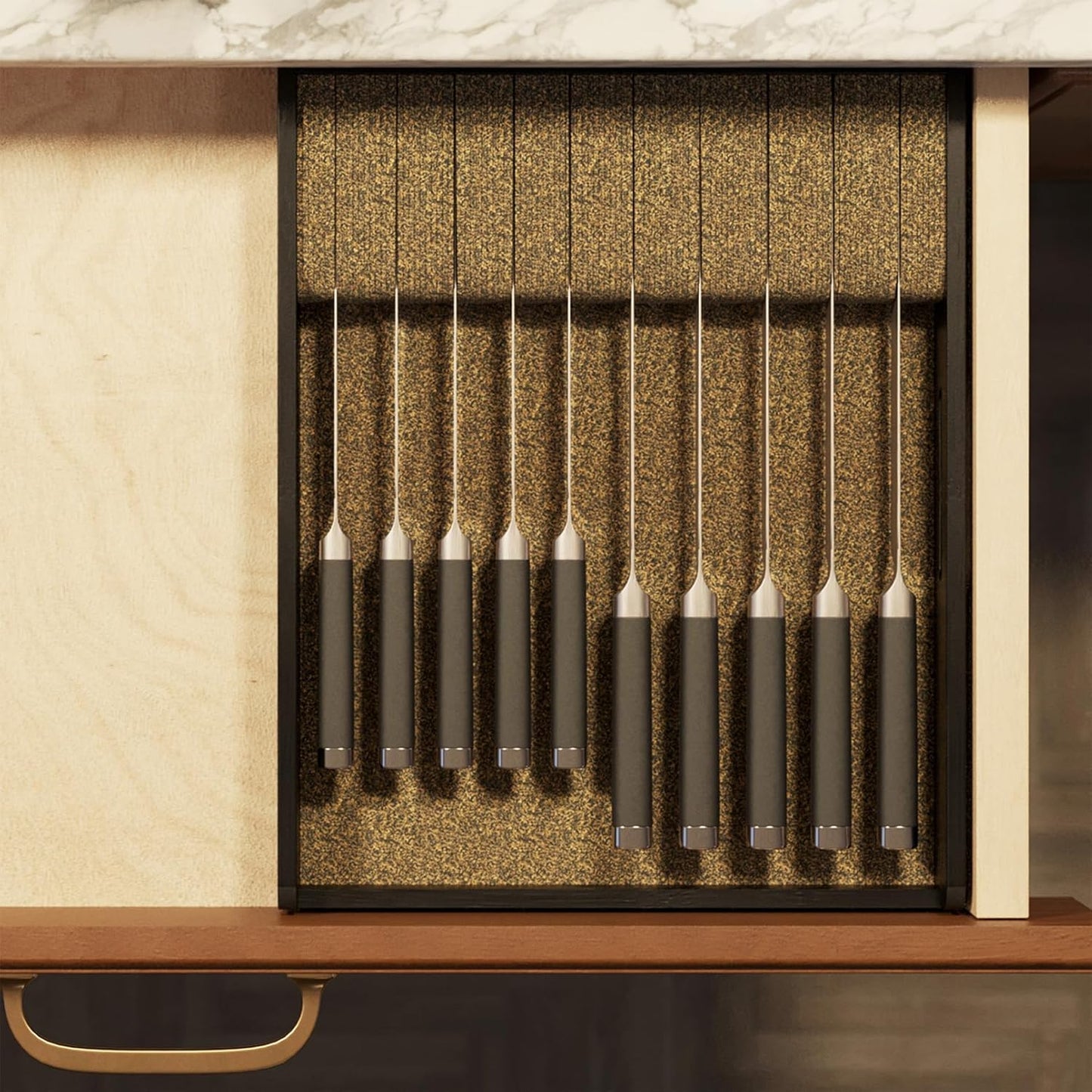 SpaceAid Large Knife Drawer Organizer Bamboo Insert Dock, Kitchen Steak Knives Holder Organizers Block for Drawer in Storage Organization (Large, Black)