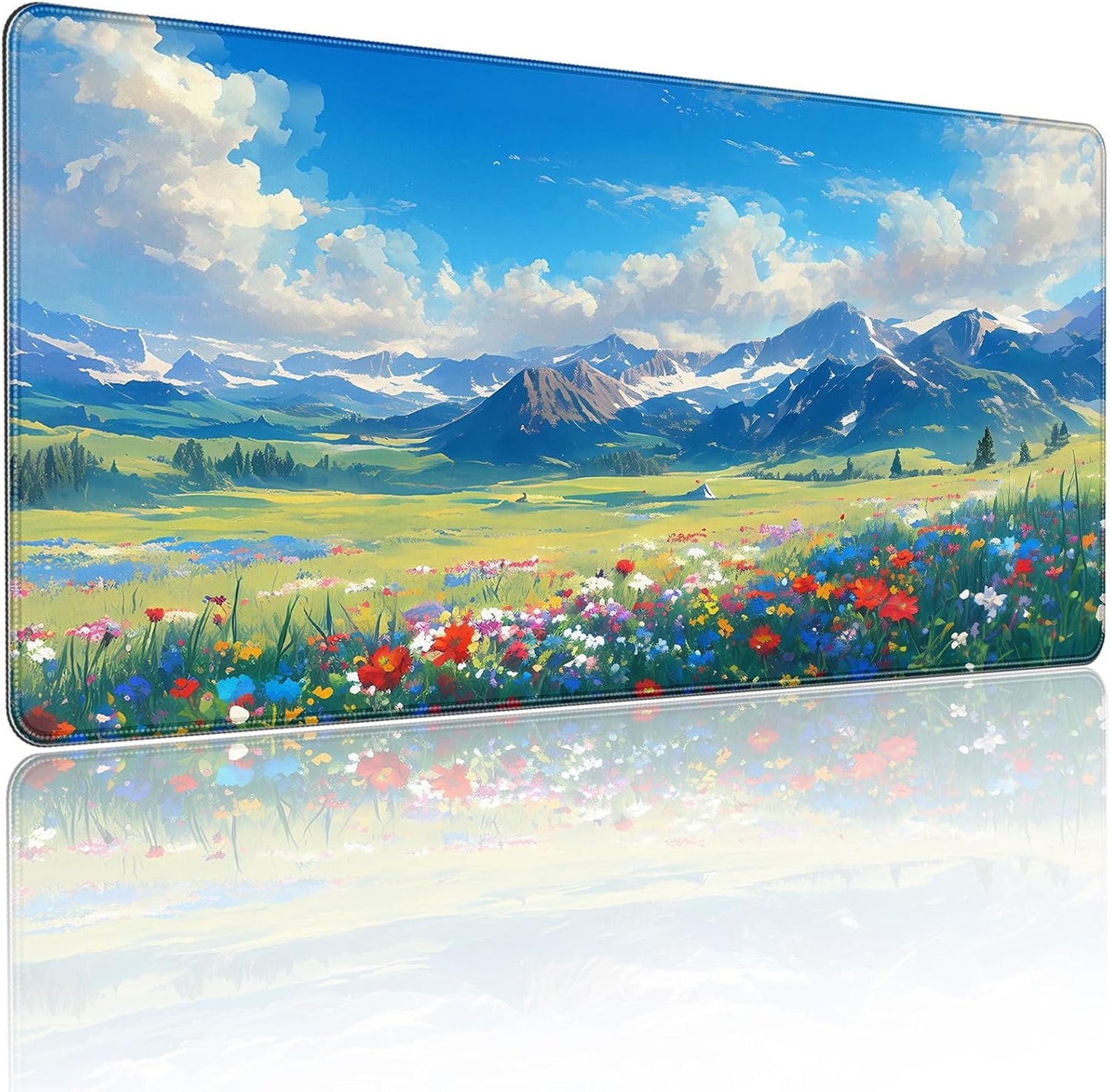 35.4 x 15.7 inches, Large Desktop Mouse pad, Keyboard and Mouse Pads for Work and Home Computers, and Large Laptop Mouse mat，Prairie and Flowers