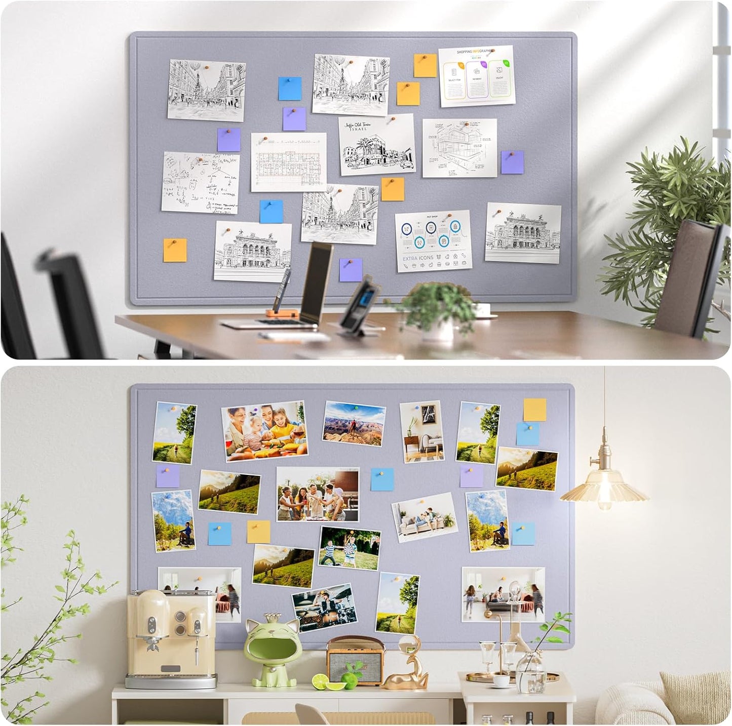 MaxGear Extra Large Bulletin Board 60" x 36", Foldable Felt Board Vision Board Supplies, Cork Board for Office, Home, School, Small Pin Boards for Walls Decorative Display Board Moonlight Gray